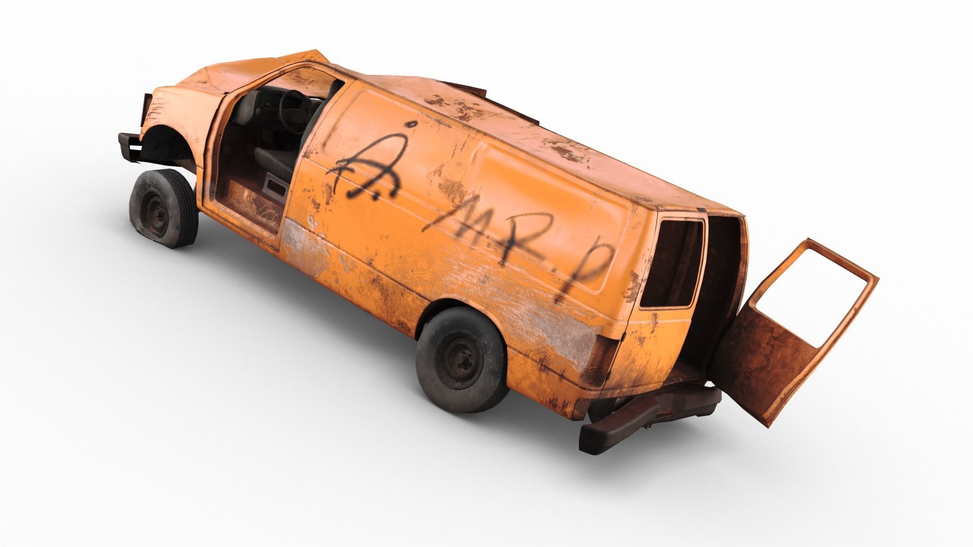 Crashed Van 01 Low-poly 3D model_12