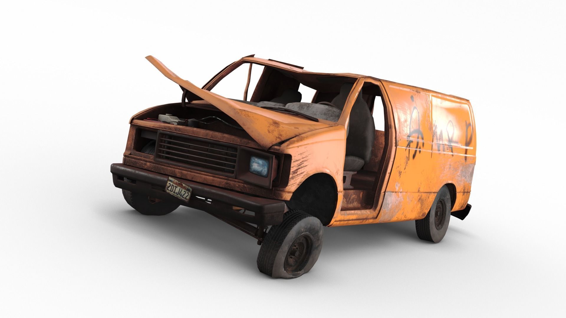 Crashed Van 01 Low-poly 3D model_9