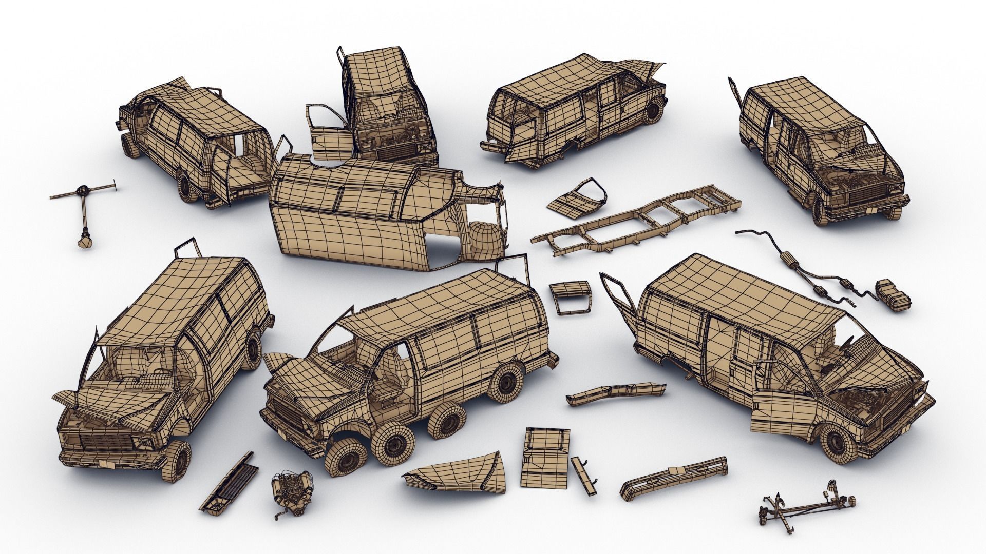 Crashed Van 01 Low-poly 3D model_26