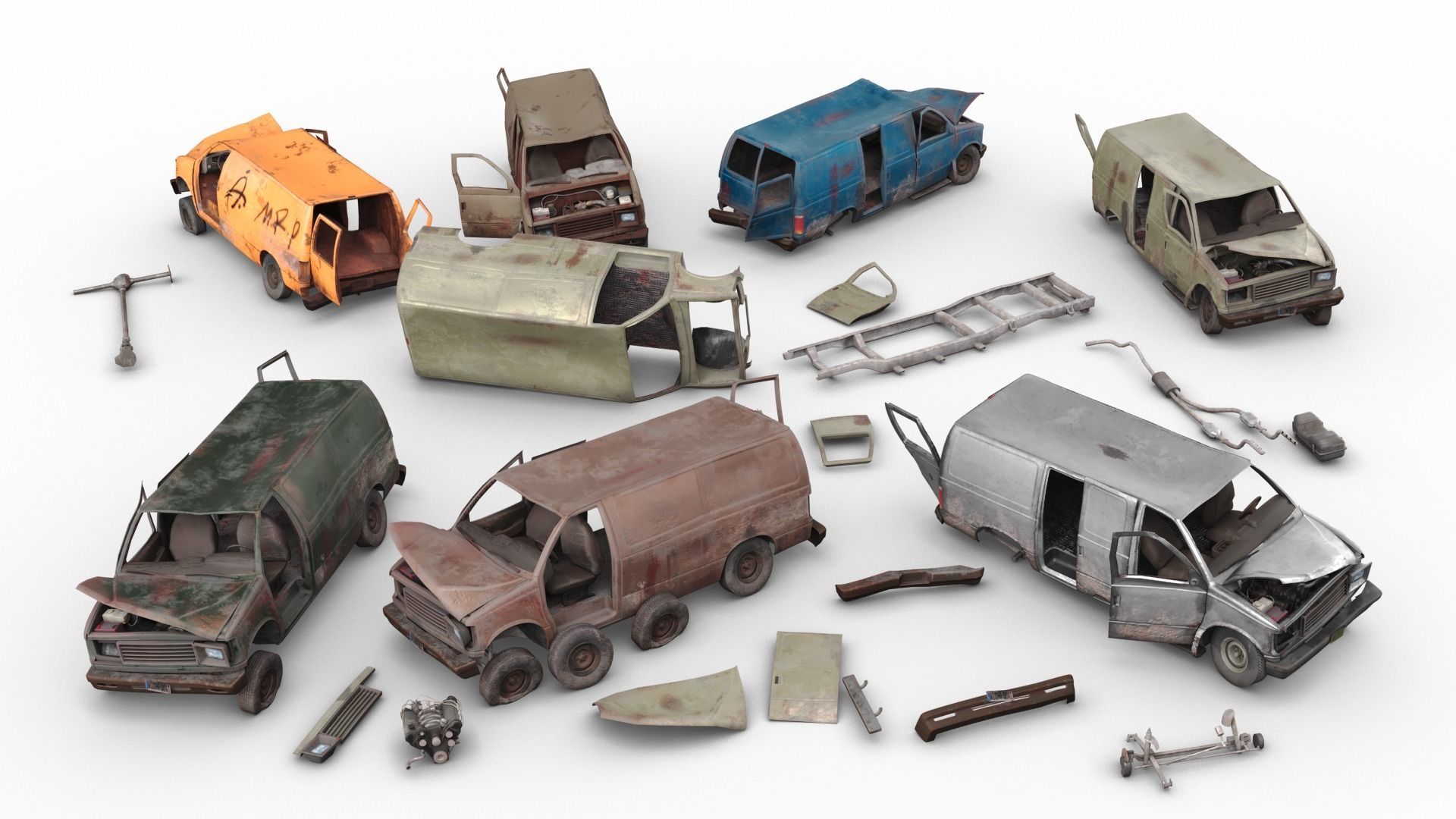 Crashed Van 01 Low-poly 3D model_1