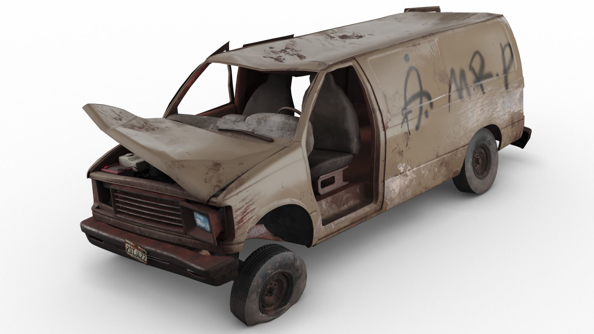 Crashed Van 01 Low-poly 3D model_4