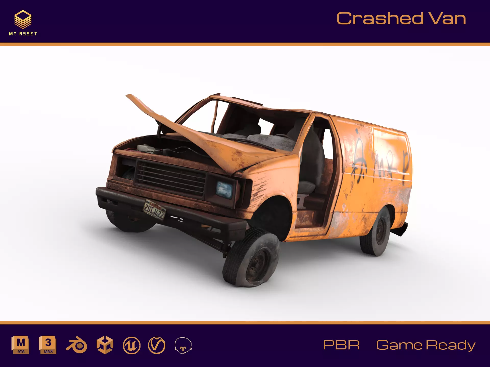 Crashed Van 01 Low-poly 3D model_0