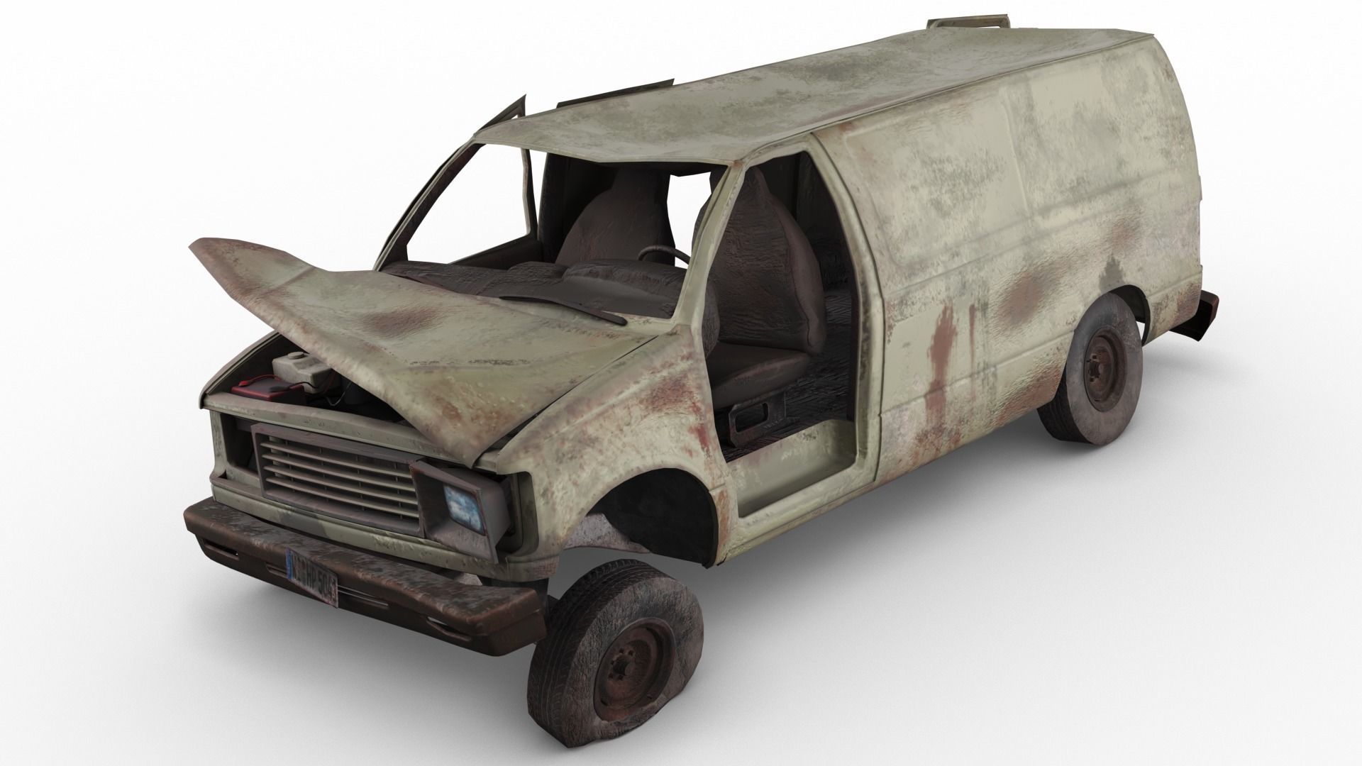 Crashed Van 01 Low-poly 3D model_3
