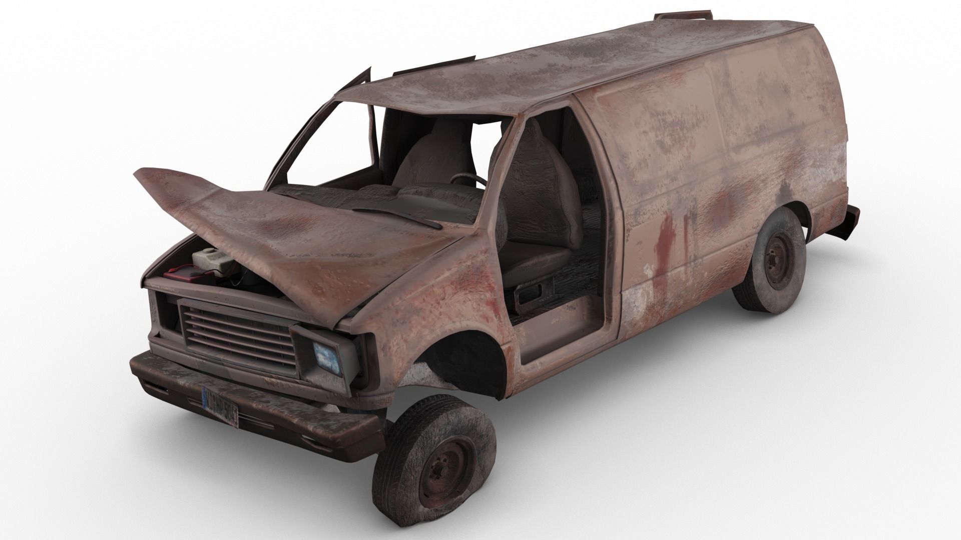 Crashed Van 01 Low-poly 3D model_7