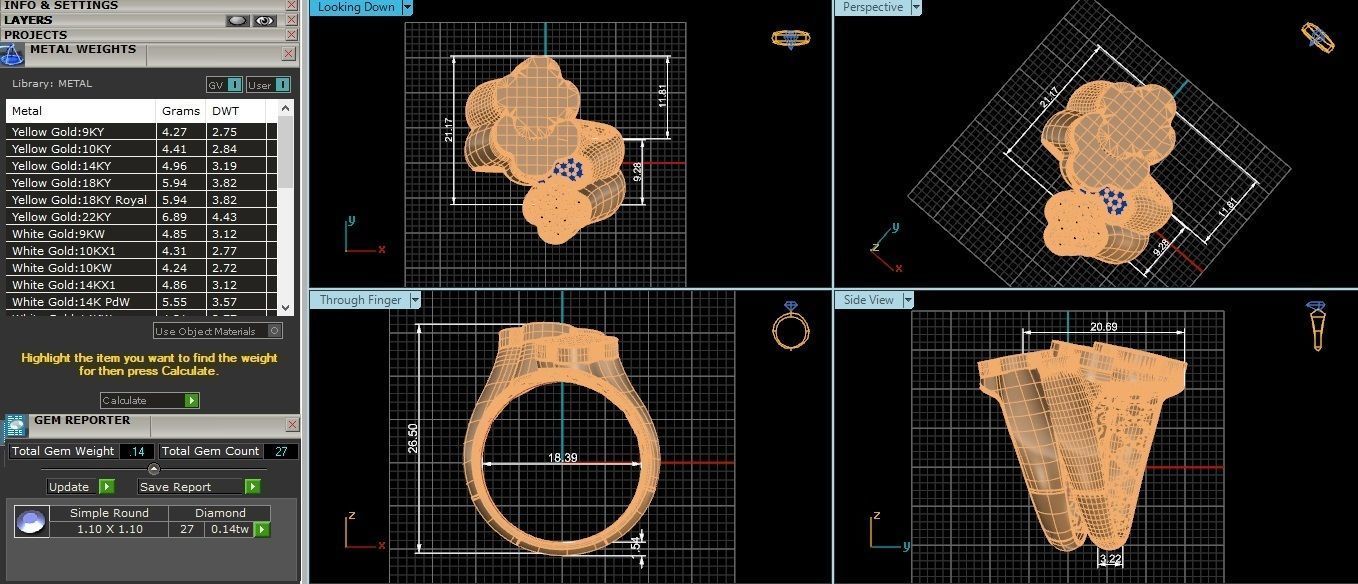 Dual Flower  Head Italian Diamond Ring 3D print model_3