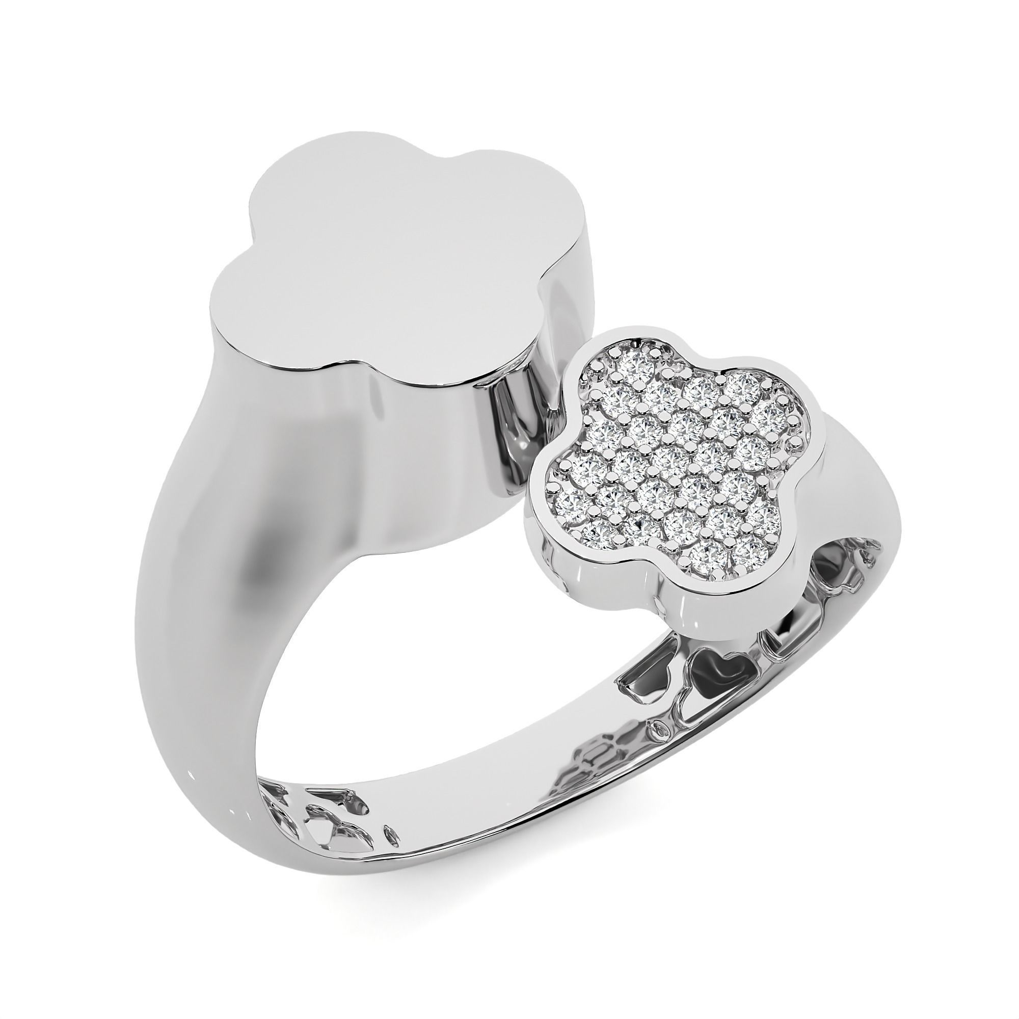 Dual Flower  Head Italian Diamond Ring 3D print model_2