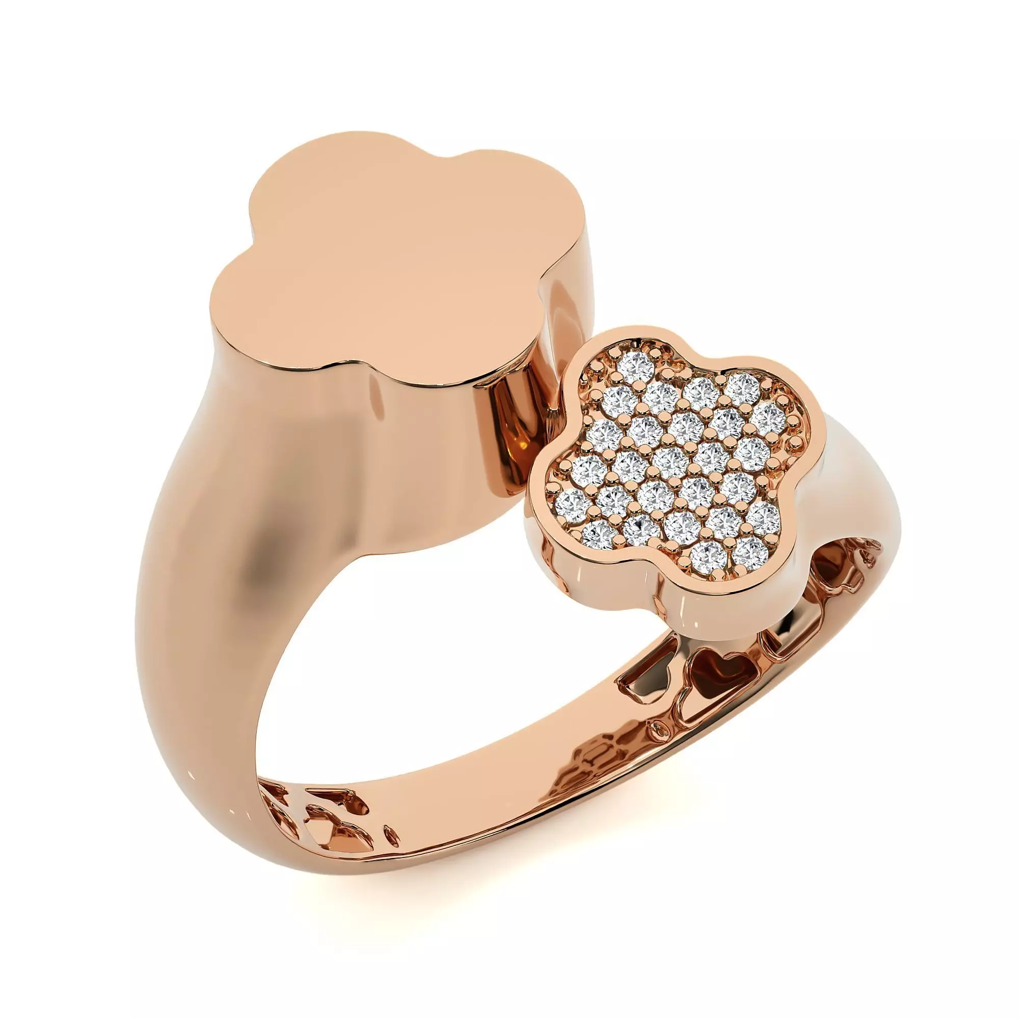 Dual Flower  Head Italian Diamond Ring 3D print model_0