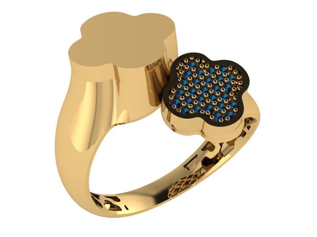 Dual Flower  Head Italian Diamond Ring 3D print model_4