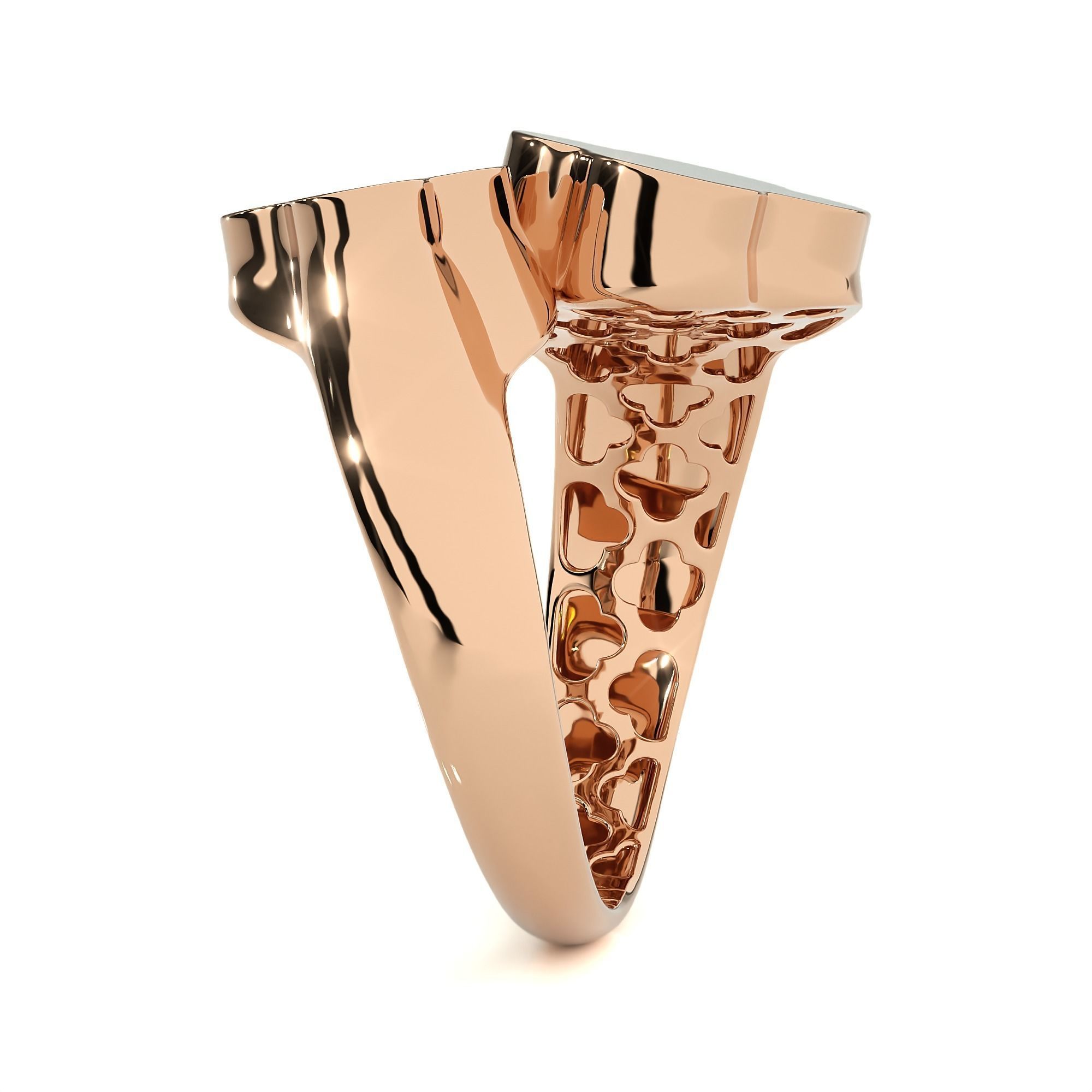 Dual Flower  Head Italian Diamond Ring 3D print model_7