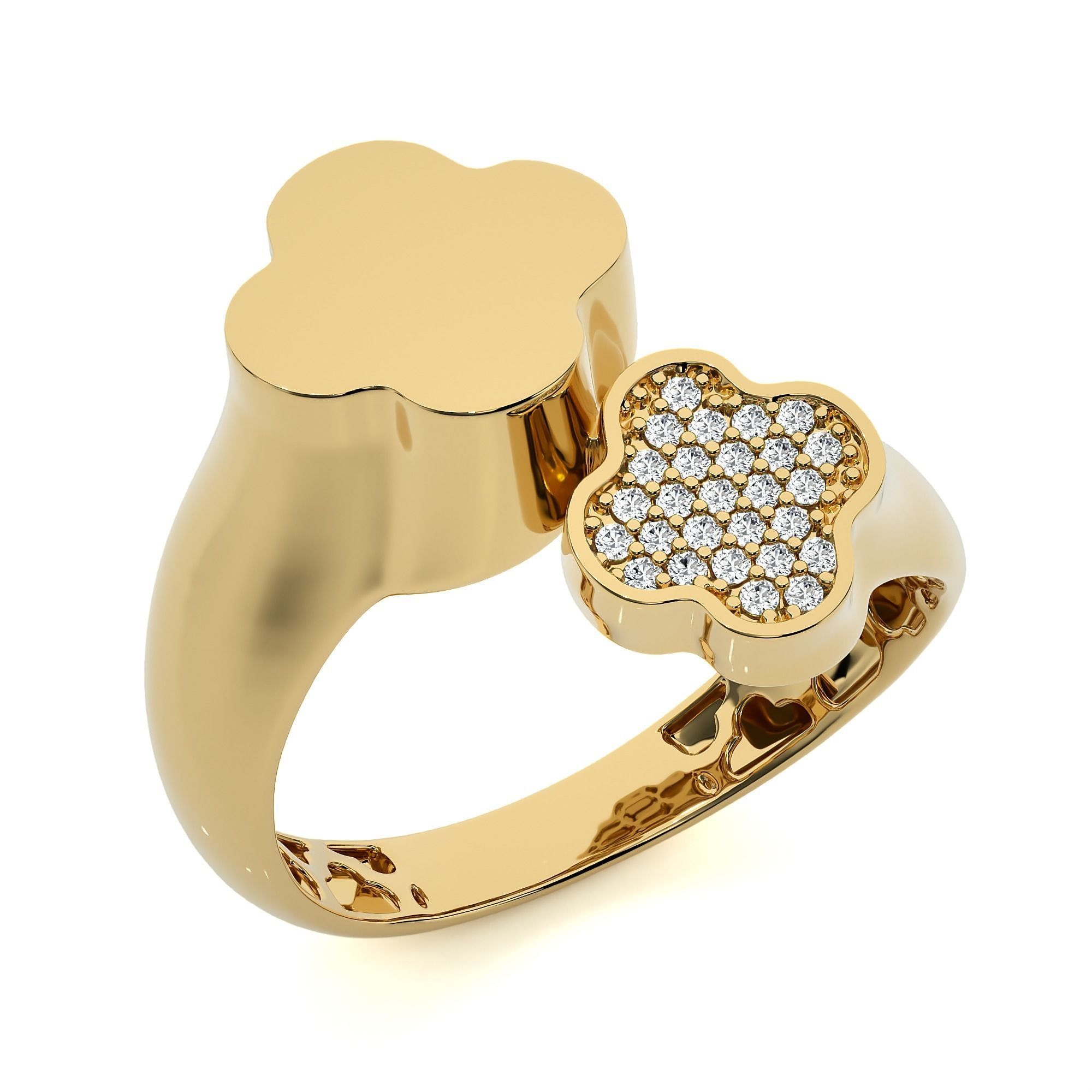 Dual Flower  Head Italian Diamond Ring 3D print model_1