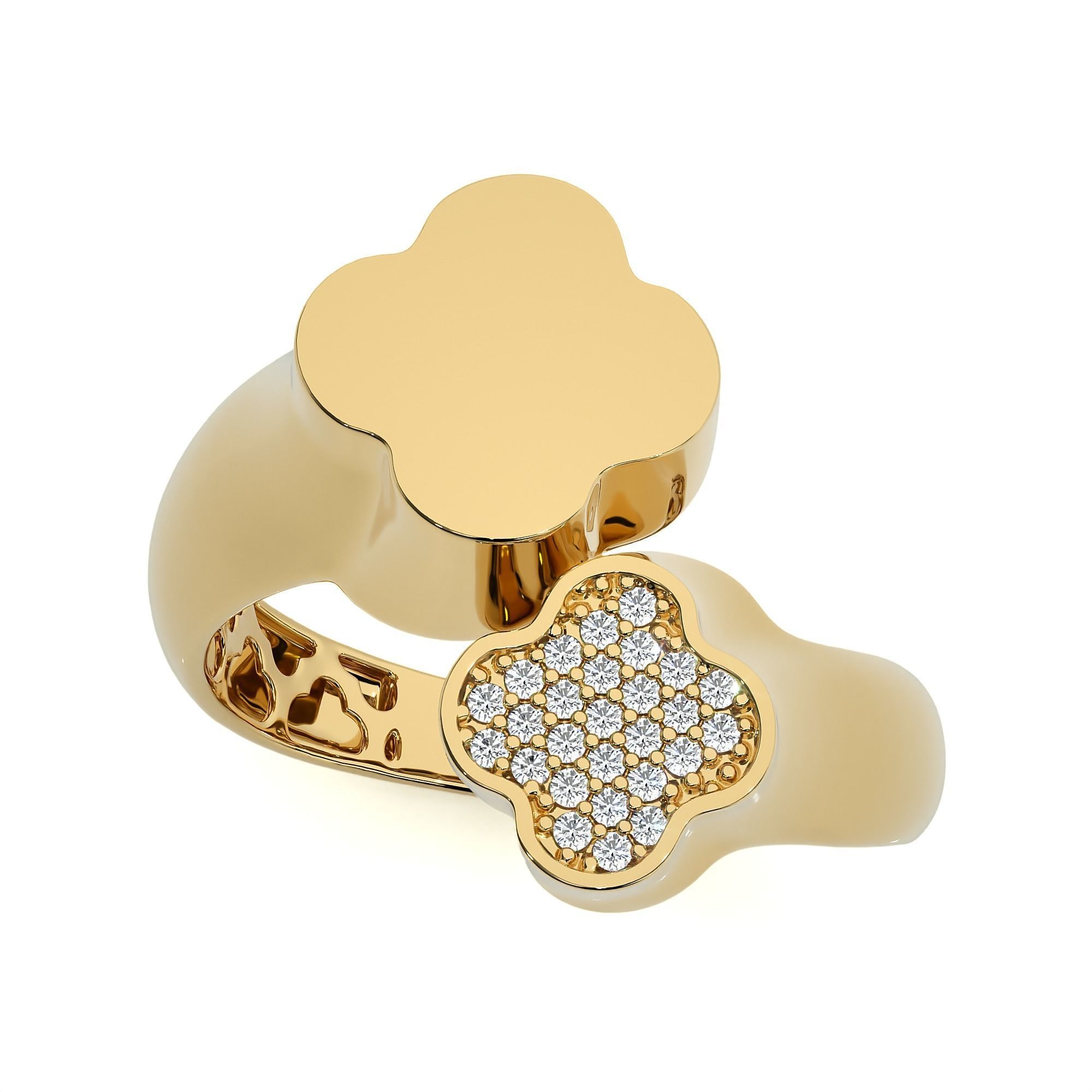 Dual Flower  Head Italian Diamond Ring 3D print model_11