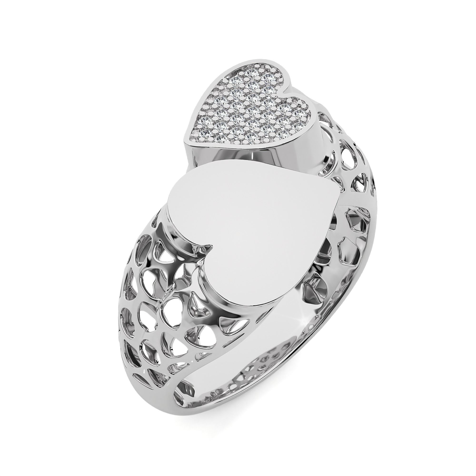 Dual Heart Head Italian Diamond Ring 3D print model_2