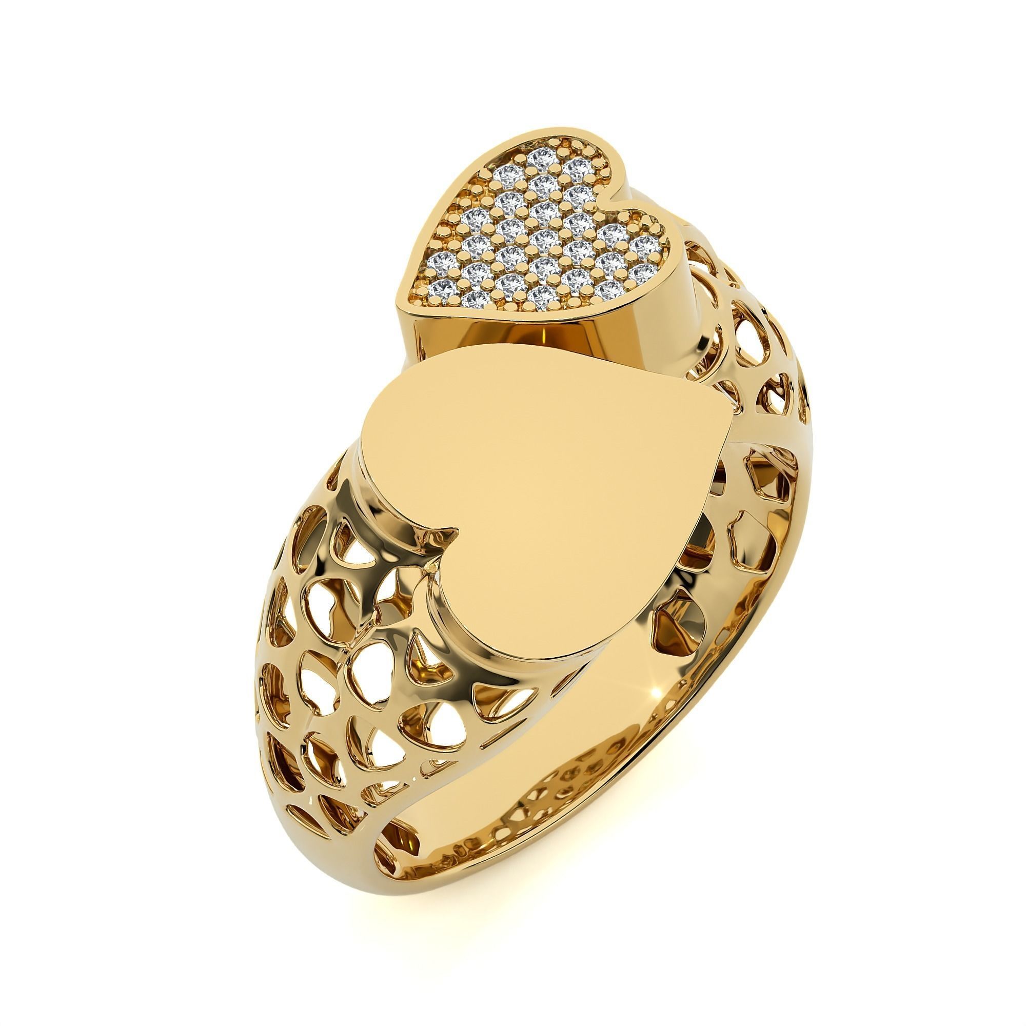 Dual Heart Head Italian Diamond Ring 3D print model_1