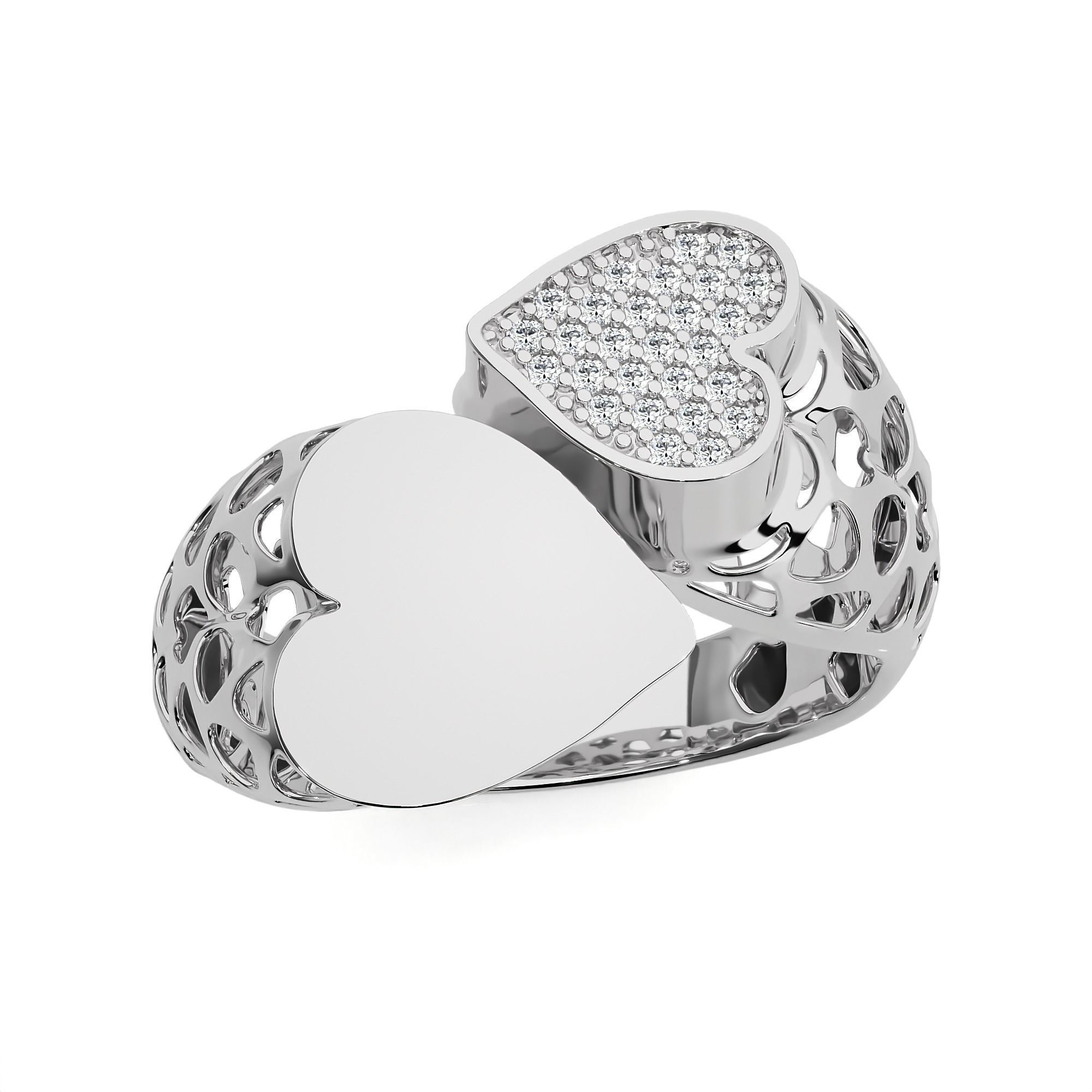 Dual Heart Head Italian Diamond Ring 3D print model_8