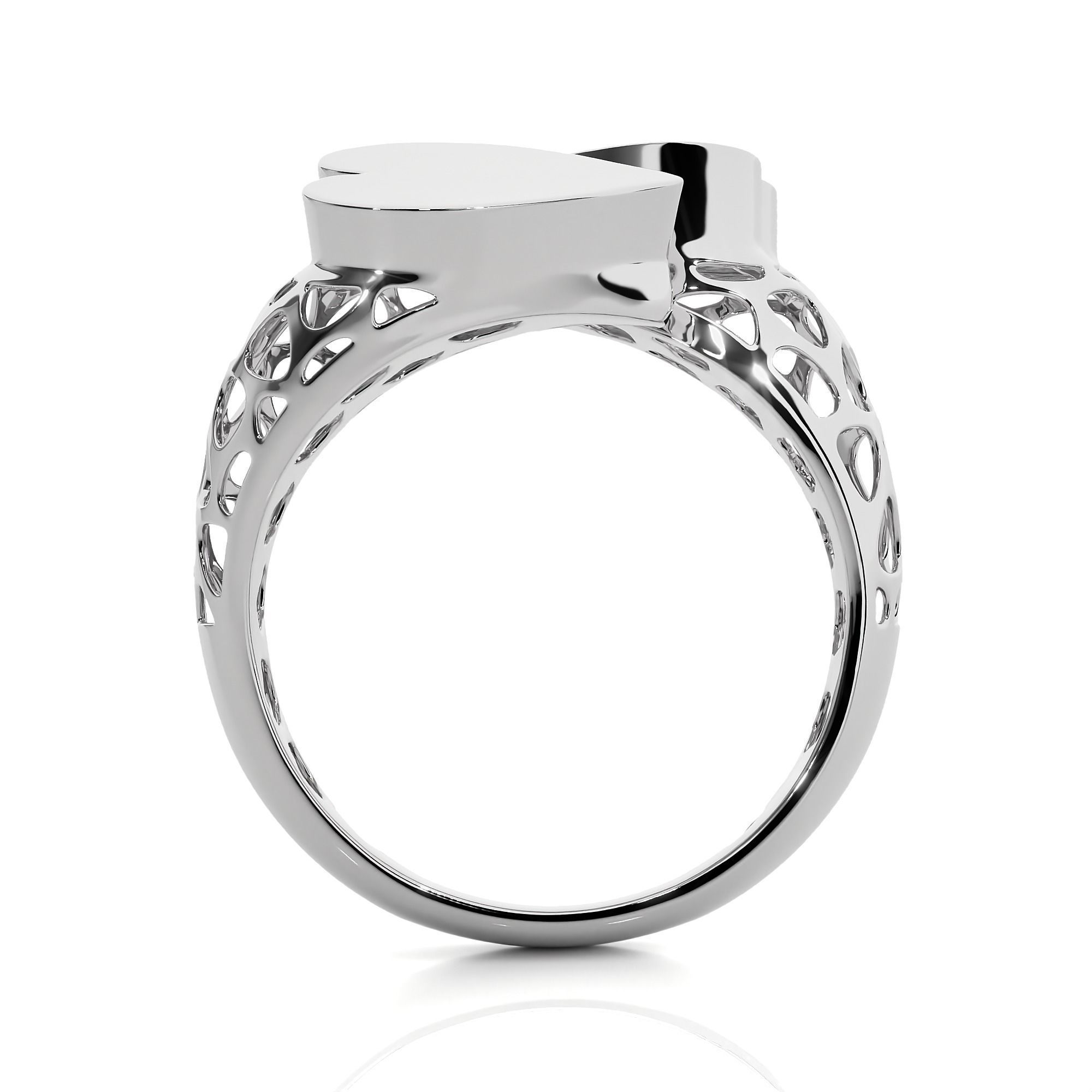 Dual Heart Head Italian Diamond Ring 3D print model_9