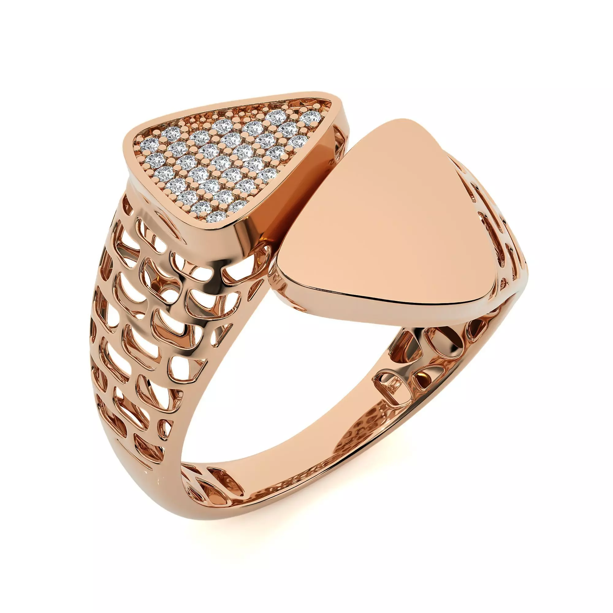 Dual Trinaglular Head Italian Diamond Ring 3D print model