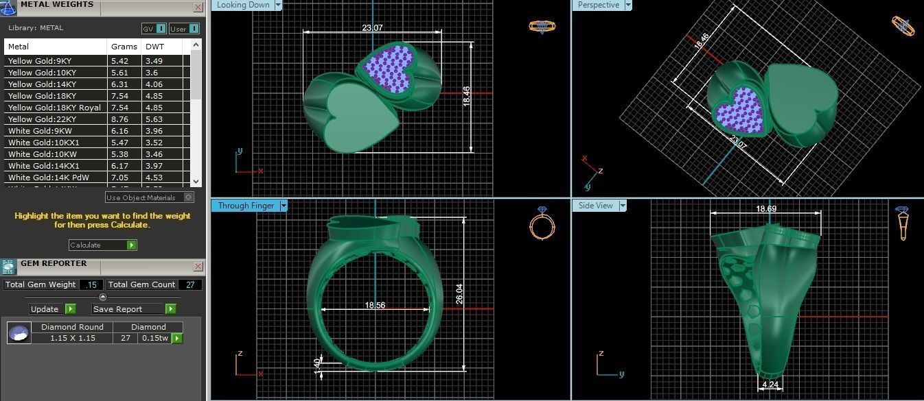 Couple Heart Love Italian Diamond Ring 3D print model_3