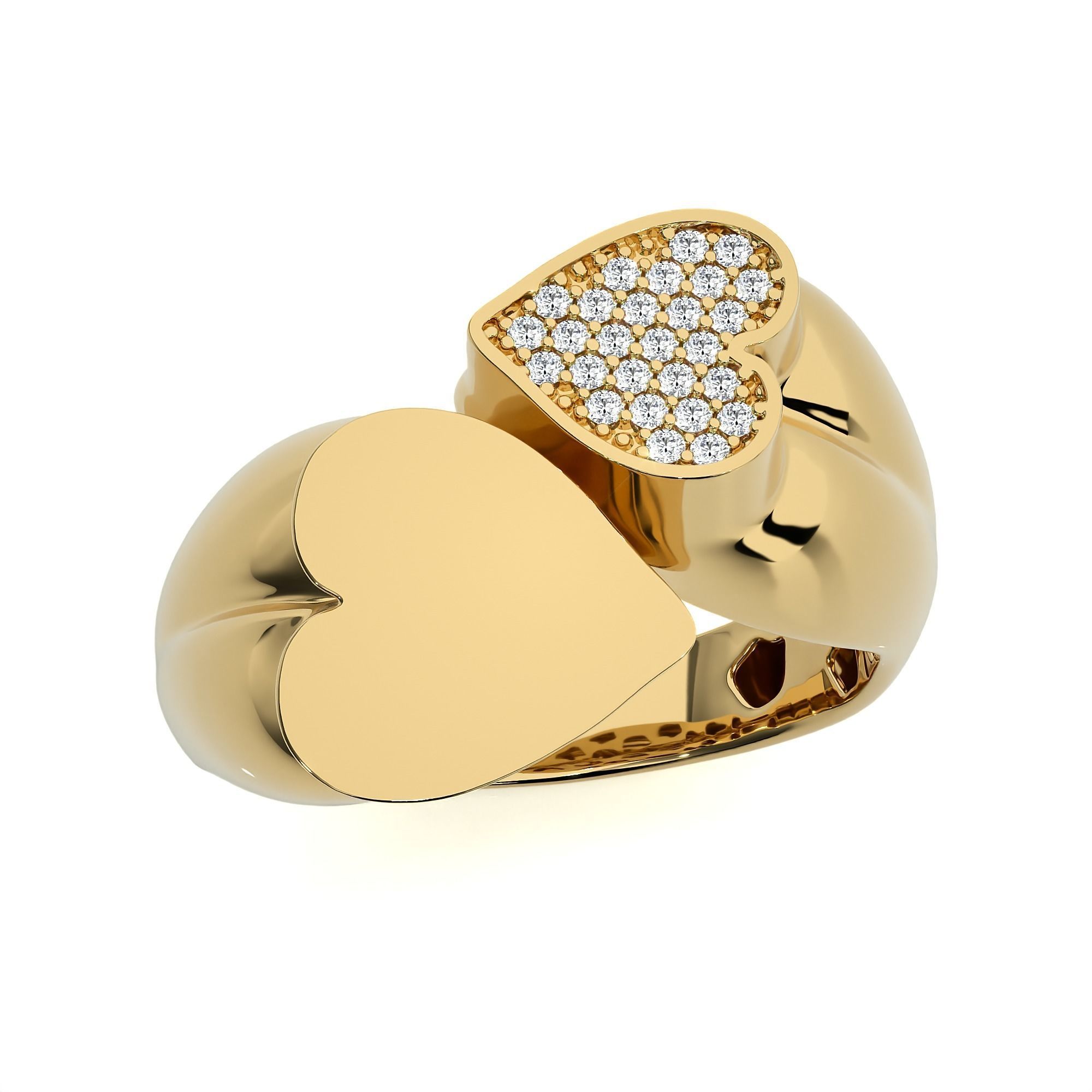 Couple Heart Love Italian Diamond Ring 3D print model_11