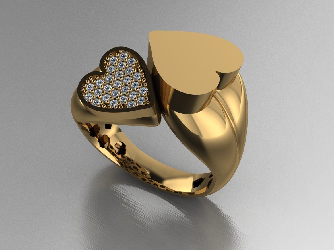 Couple Heart Love Italian Diamond Ring 3D print model_4