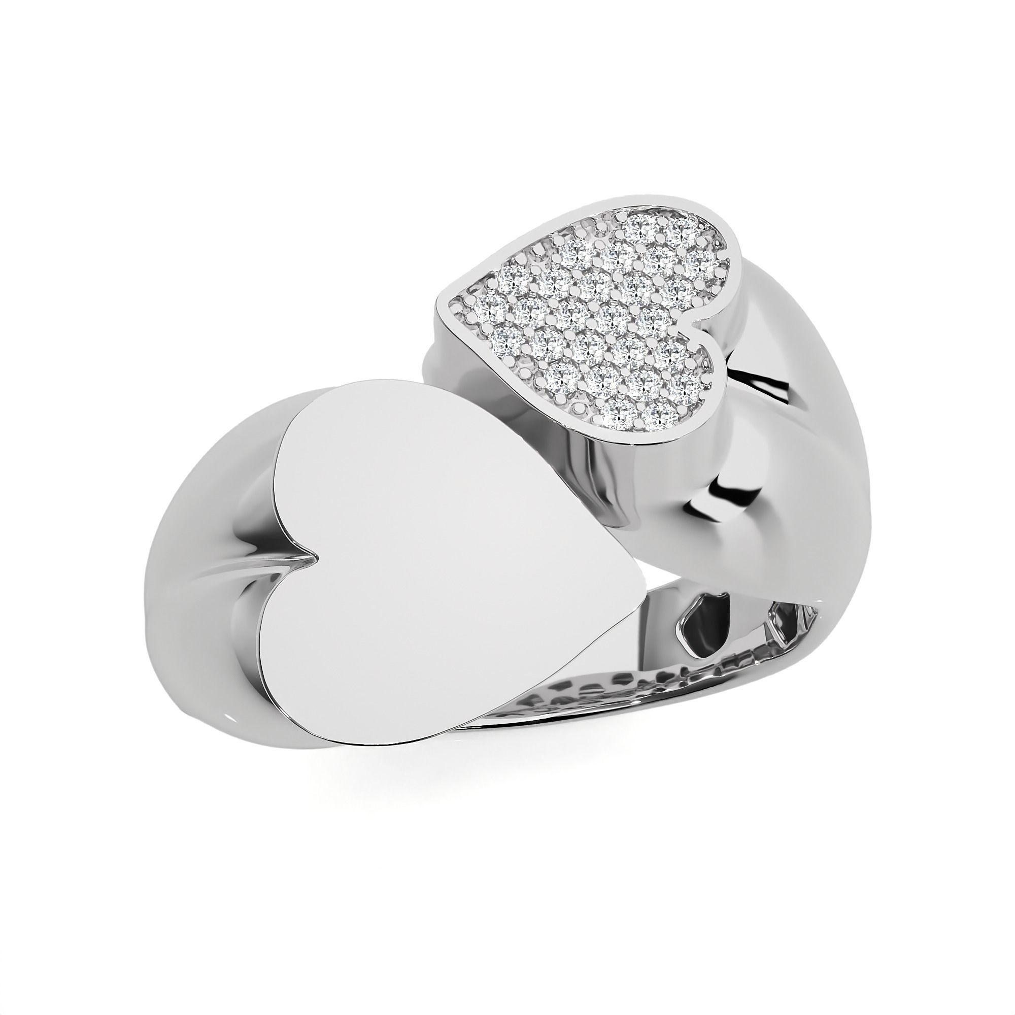 Couple Heart Love Italian Diamond Ring 3D print model_8