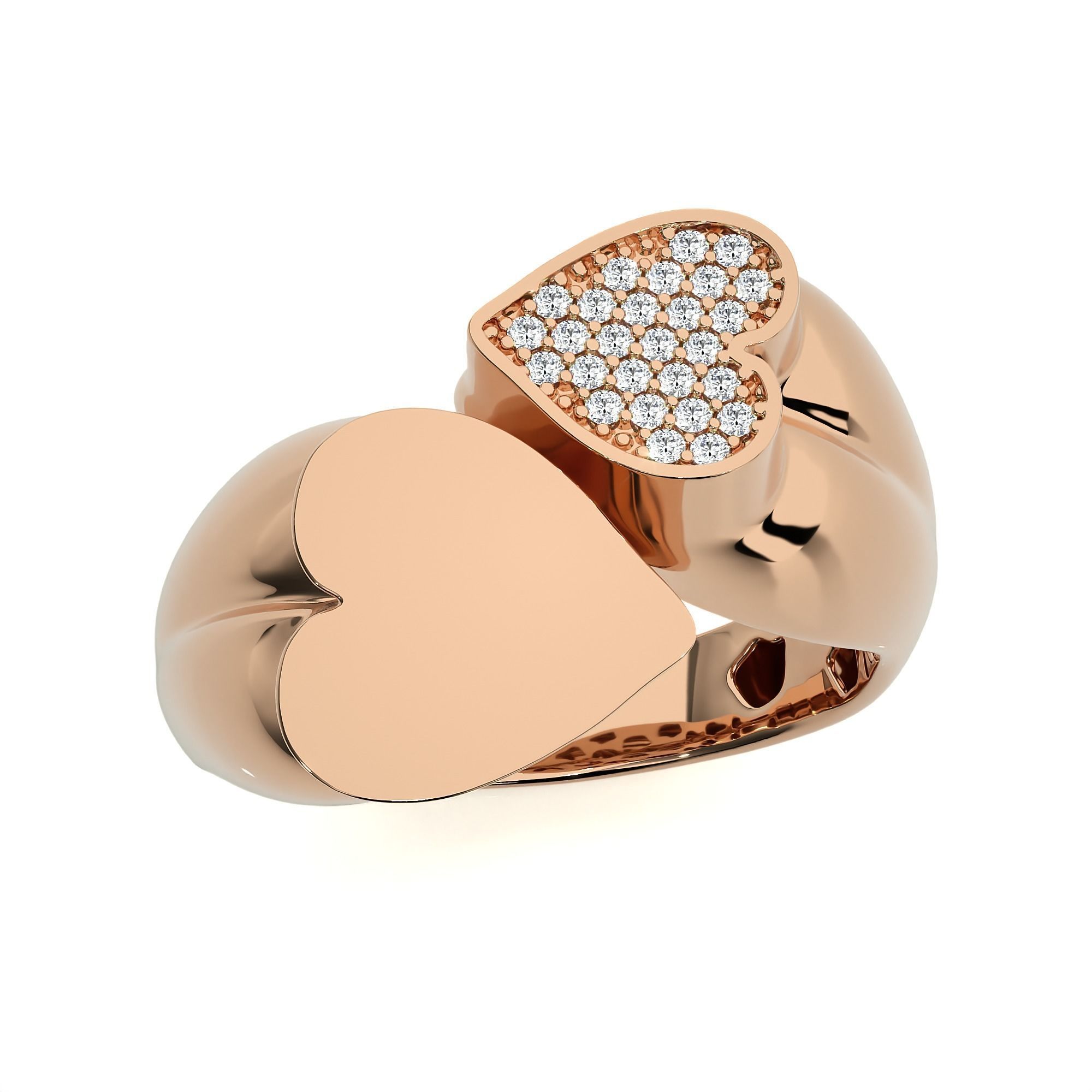 Couple Heart Love Italian Diamond Ring 3D print model_5