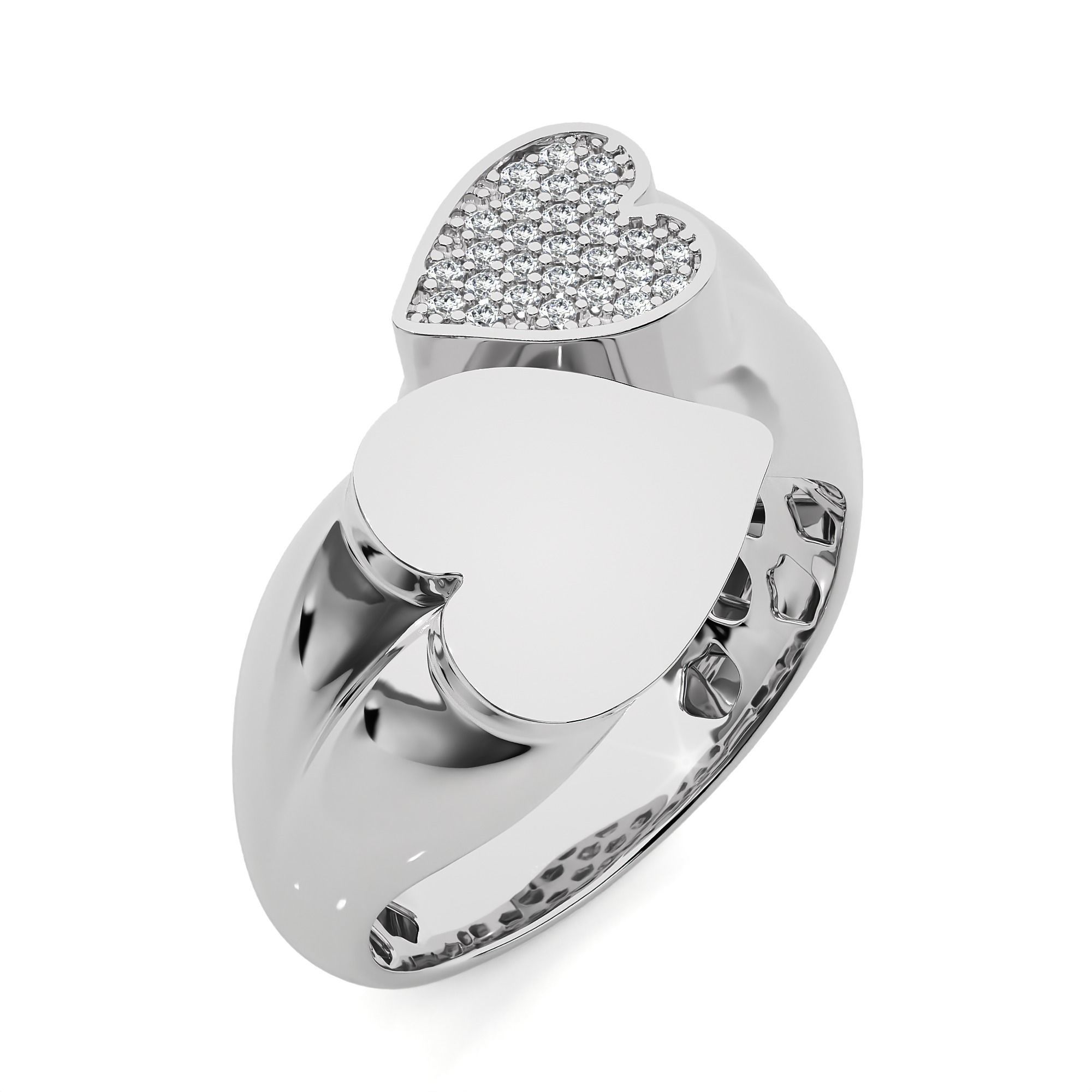 Couple Heart Love Italian Diamond Ring 3D print model_2
