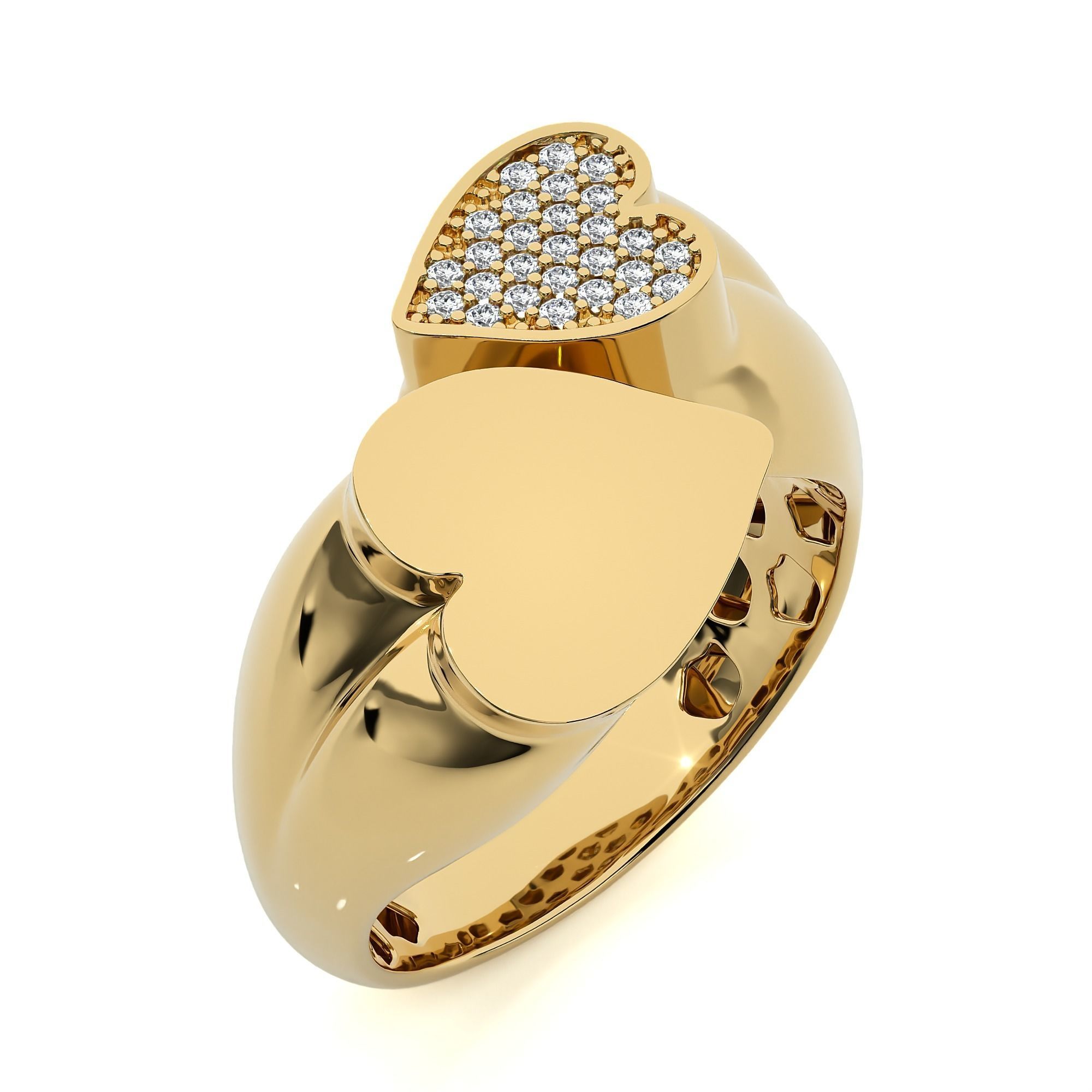 Couple Heart Love Italian Diamond Ring 3D print model_1