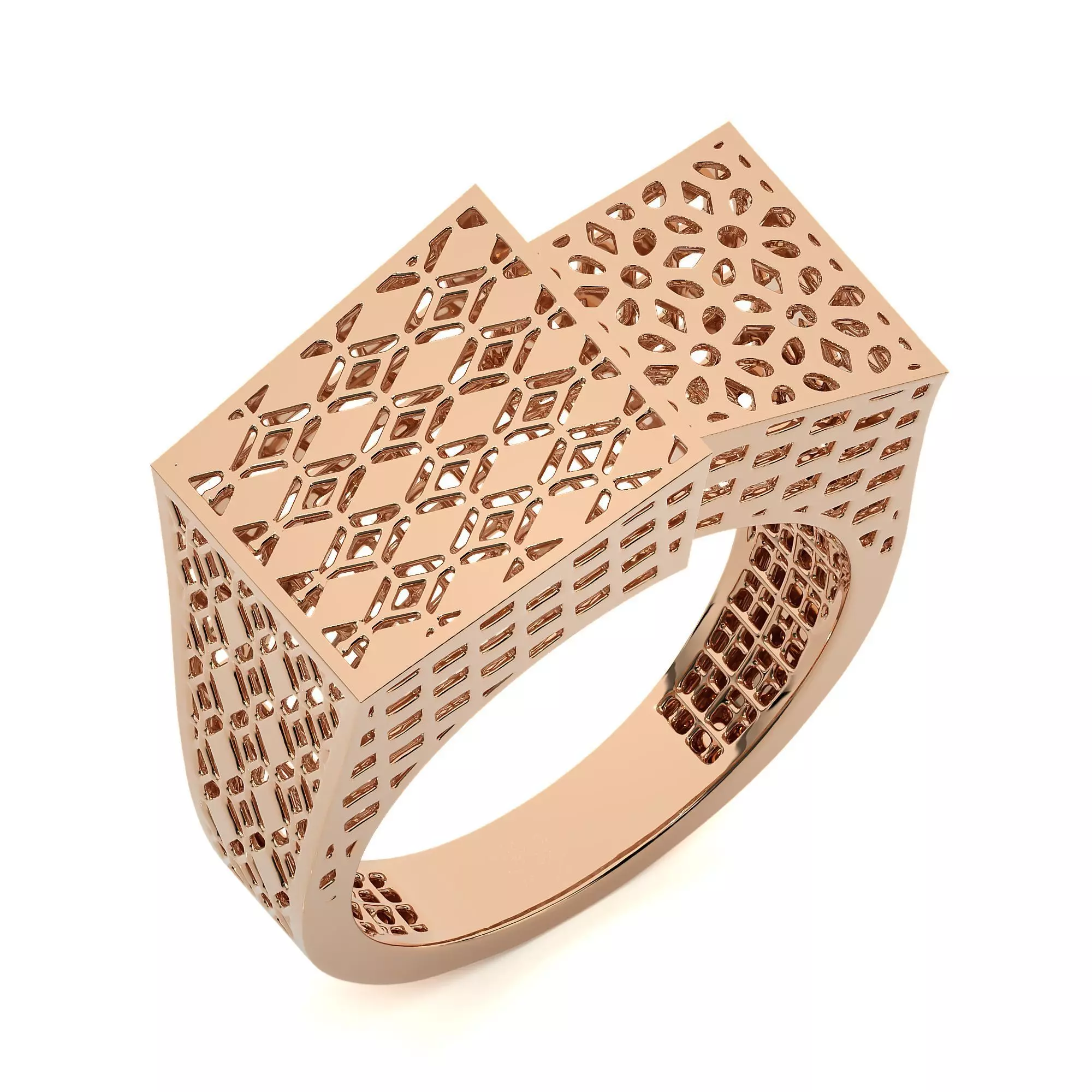 Square Mesh Dual Head Italian Diamond Ring 3D print model_0