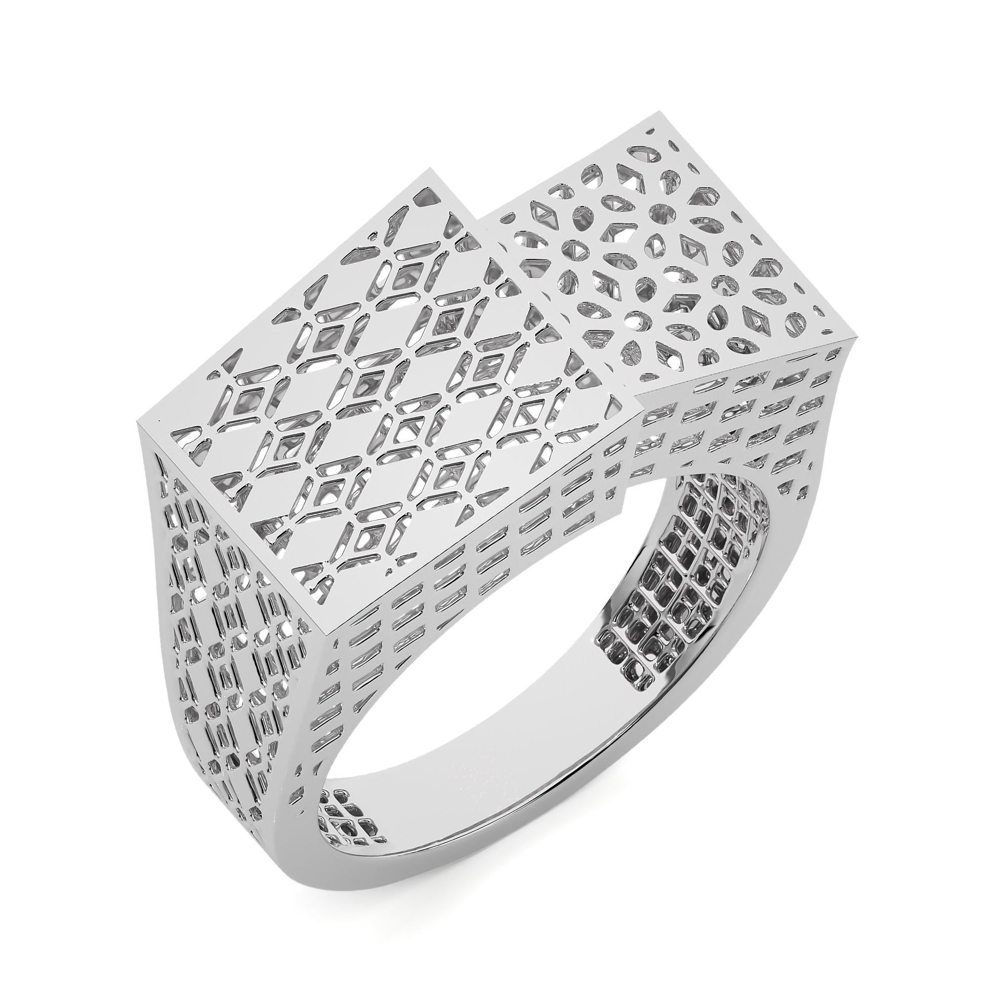 Square Mesh Dual Head Italian Diamond Ring 3D print model_2
