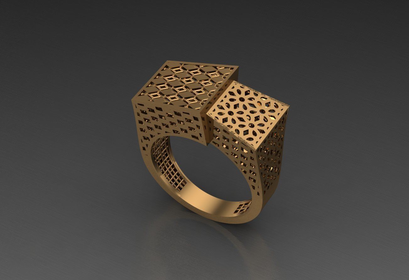 Square Mesh Dual Head Italian Diamond Ring 3D print model_4