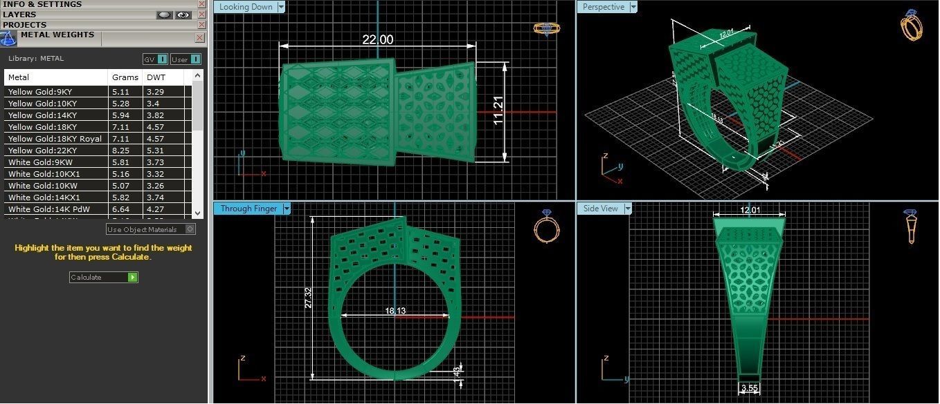 Square Mesh Dual Head Italian Diamond Ring 3D print model_3