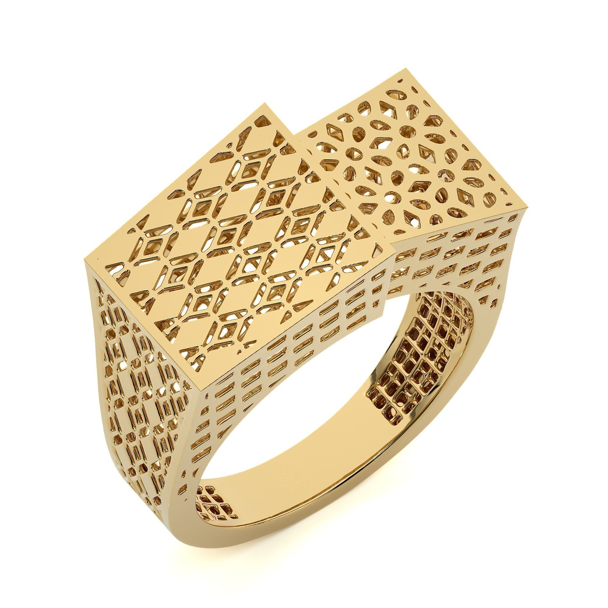 Square Mesh Dual Head Italian Diamond Ring 3D print model_1