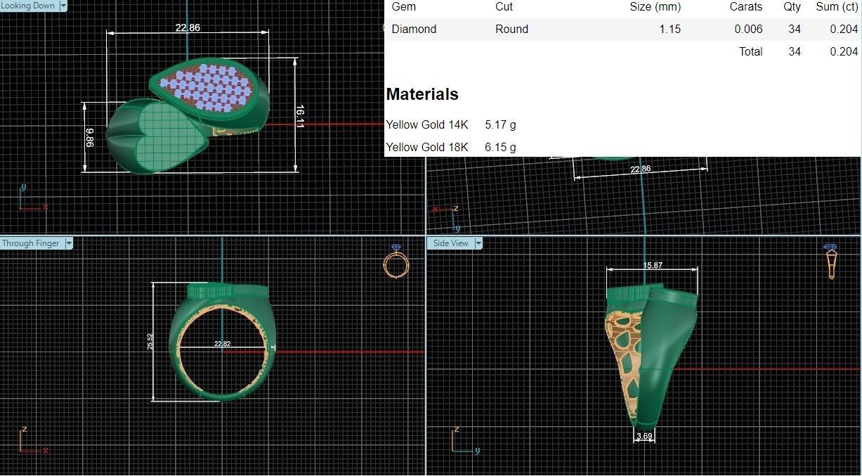 Heart Dual Head Italian Diamond Ring 3D print model_3