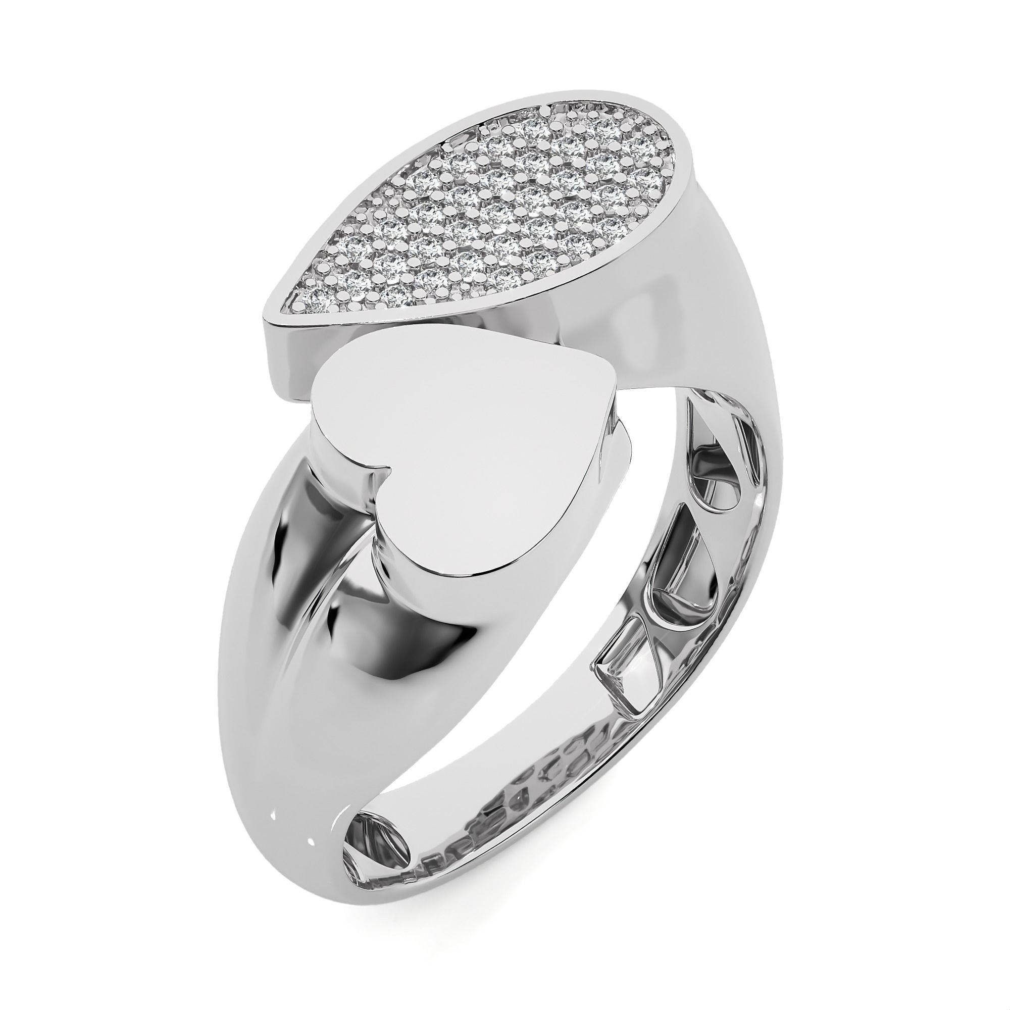Heart Dual Head Italian Diamond Ring 3D print model_2
