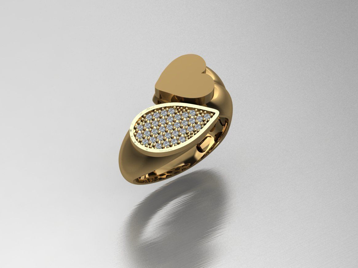Heart Dual Head Italian Diamond Ring 3D print model_4