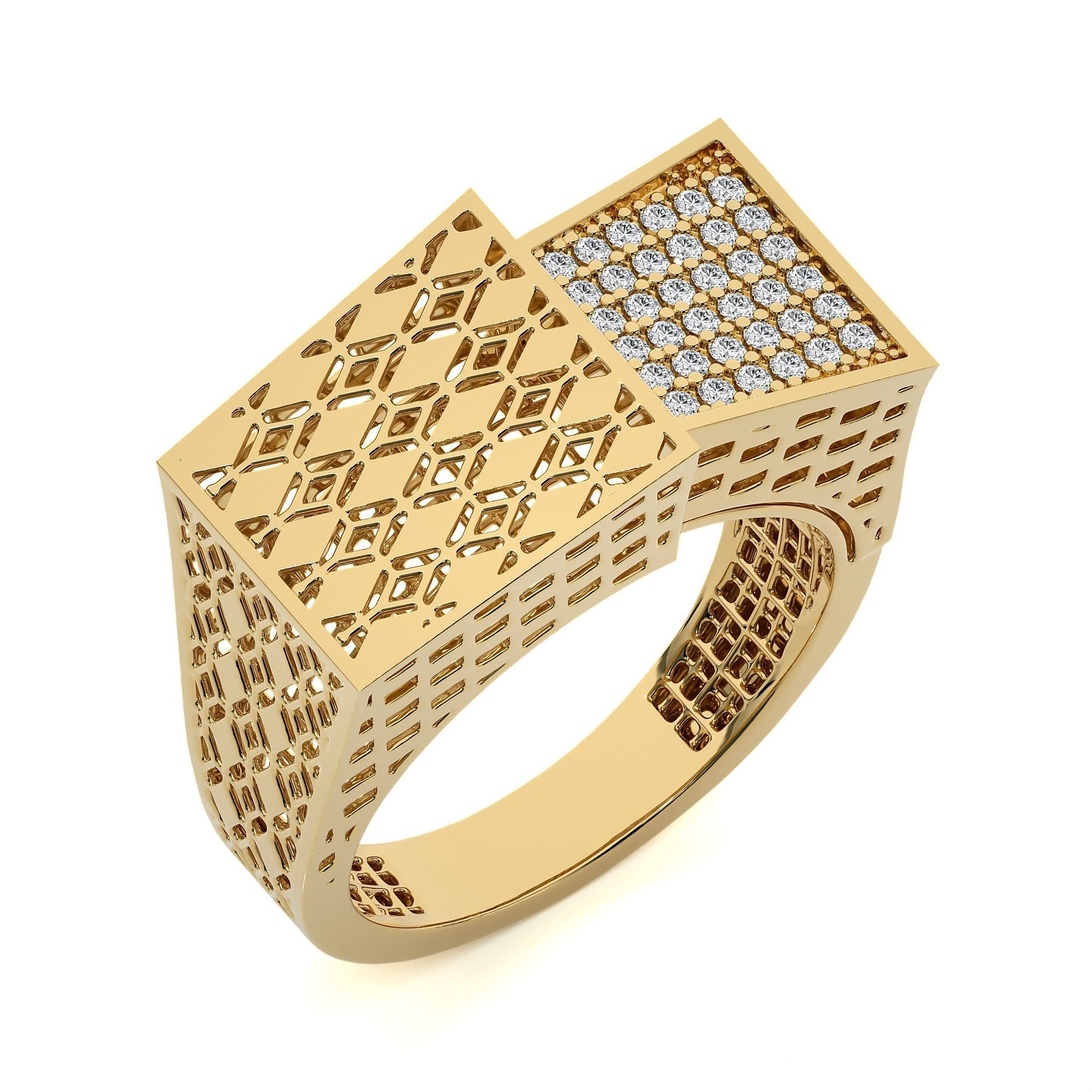 Square Mesh Dual Head Italian Diamond Ring 3D print model_1