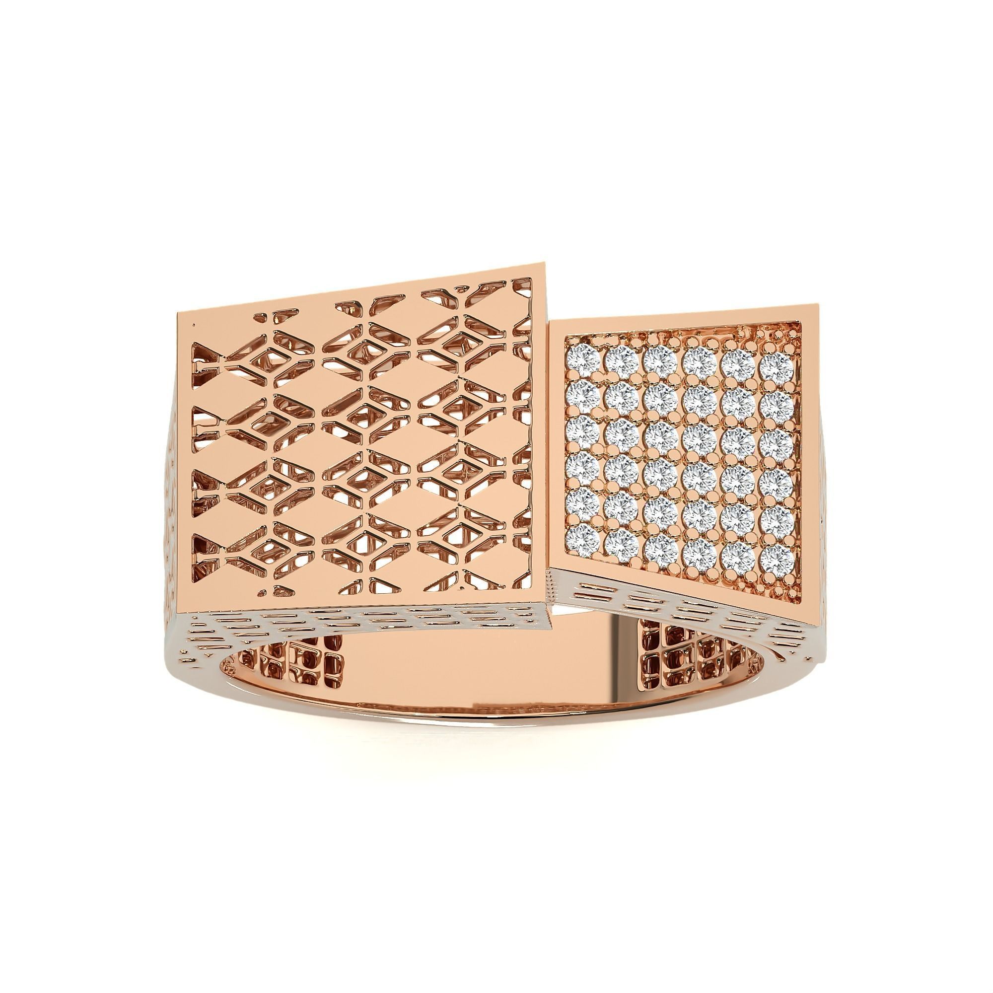 Square Mesh Dual Head Italian Diamond Ring 3D print model_5
