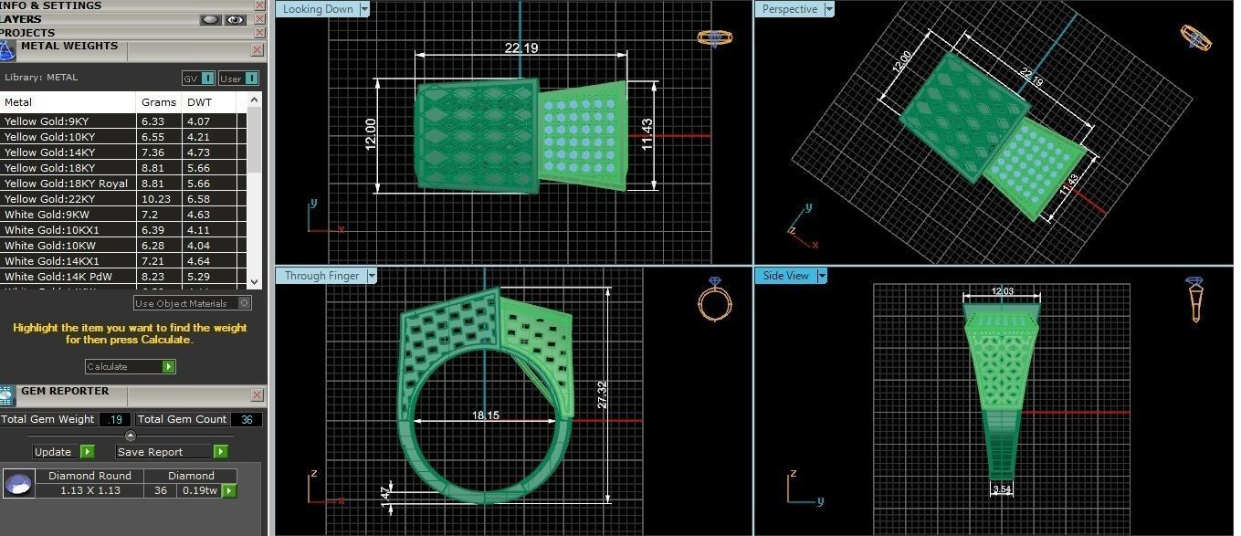 Square Mesh Dual Head Italian Diamond Ring 3D print model_3