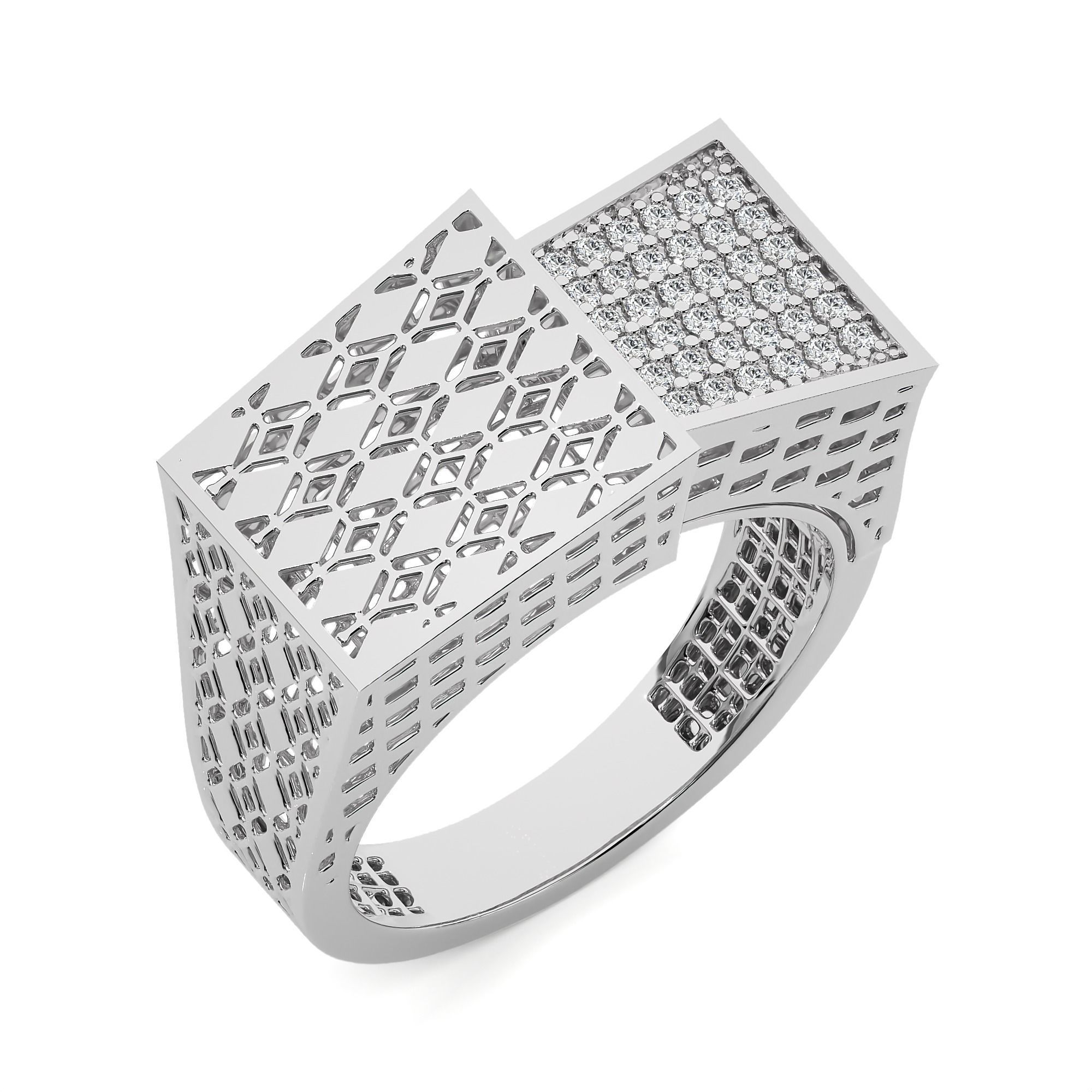 Square Mesh Dual Head Italian Diamond Ring 3D print model_2
