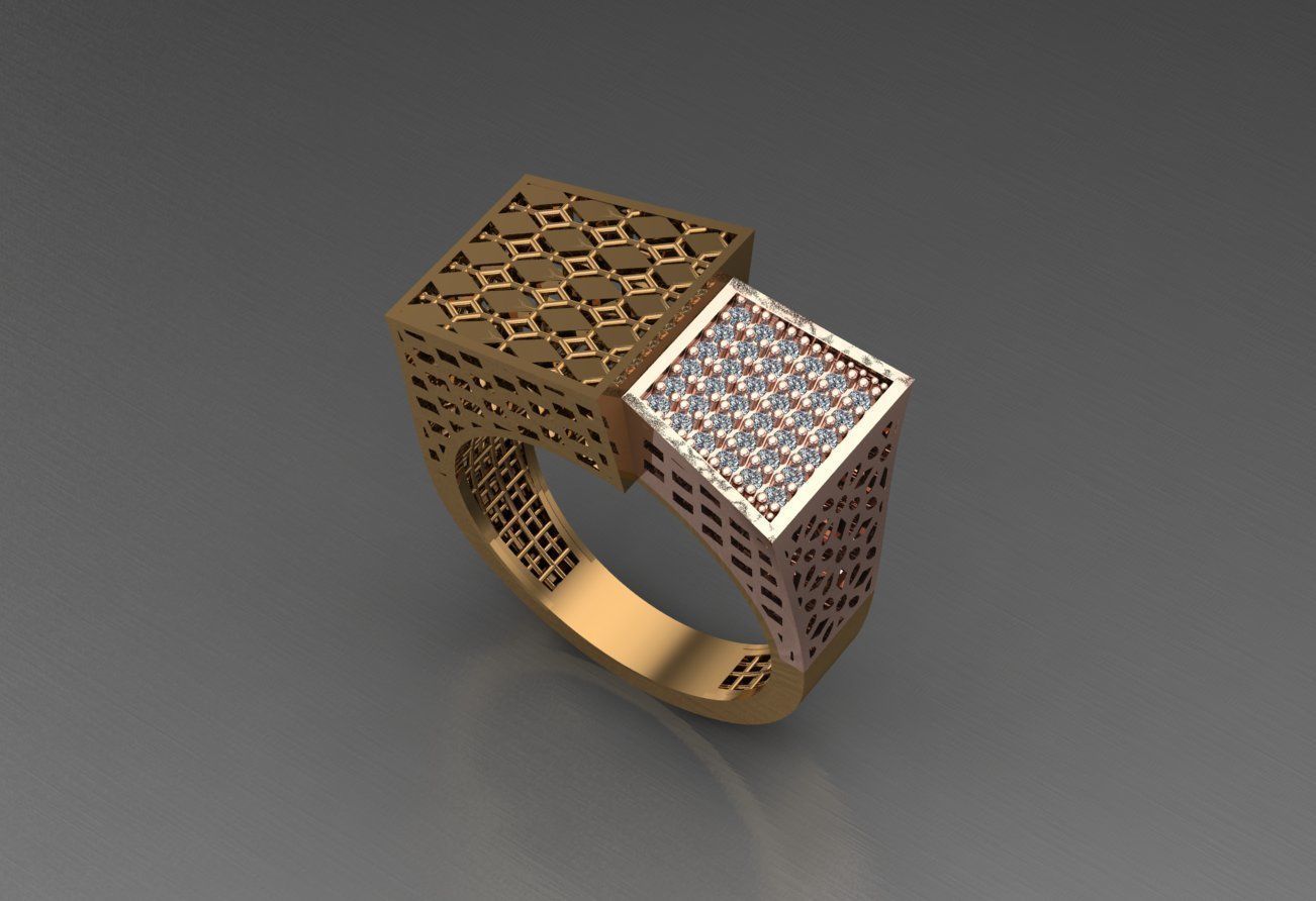 Square Mesh Dual Head Italian Diamond Ring 3D print model_4