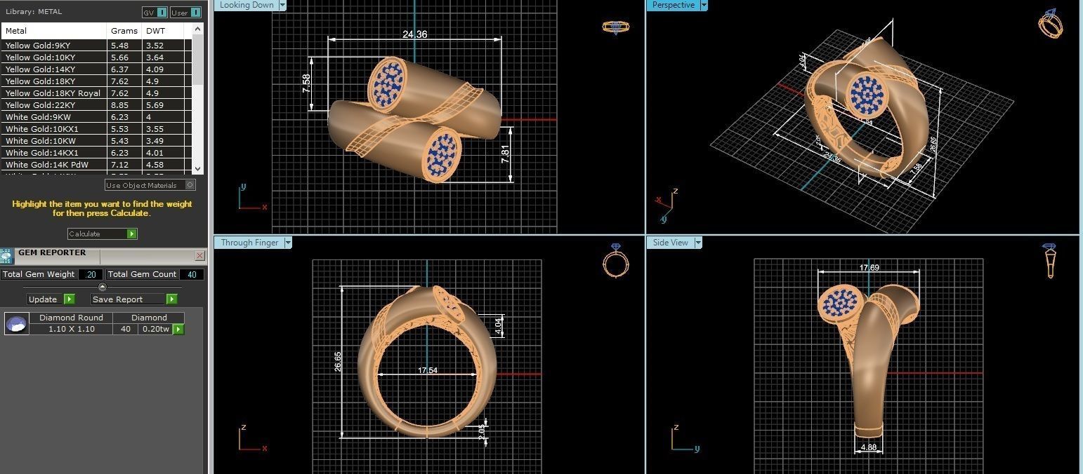 Circle Wire Dual Head Italian Diamond Ring 3D print model_3