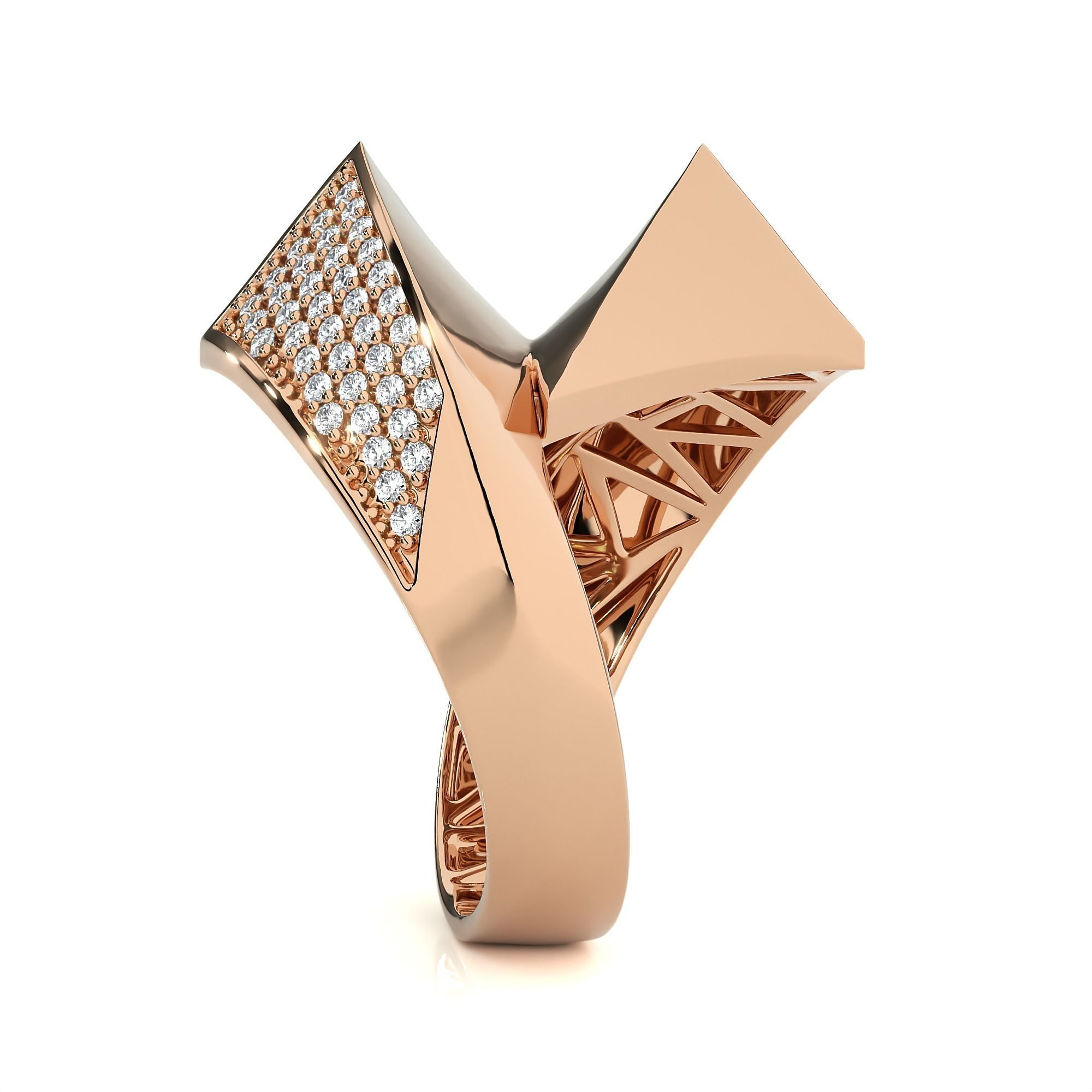 Twisted Loop Dual Head Italian Diamond Ring 3D print model_7