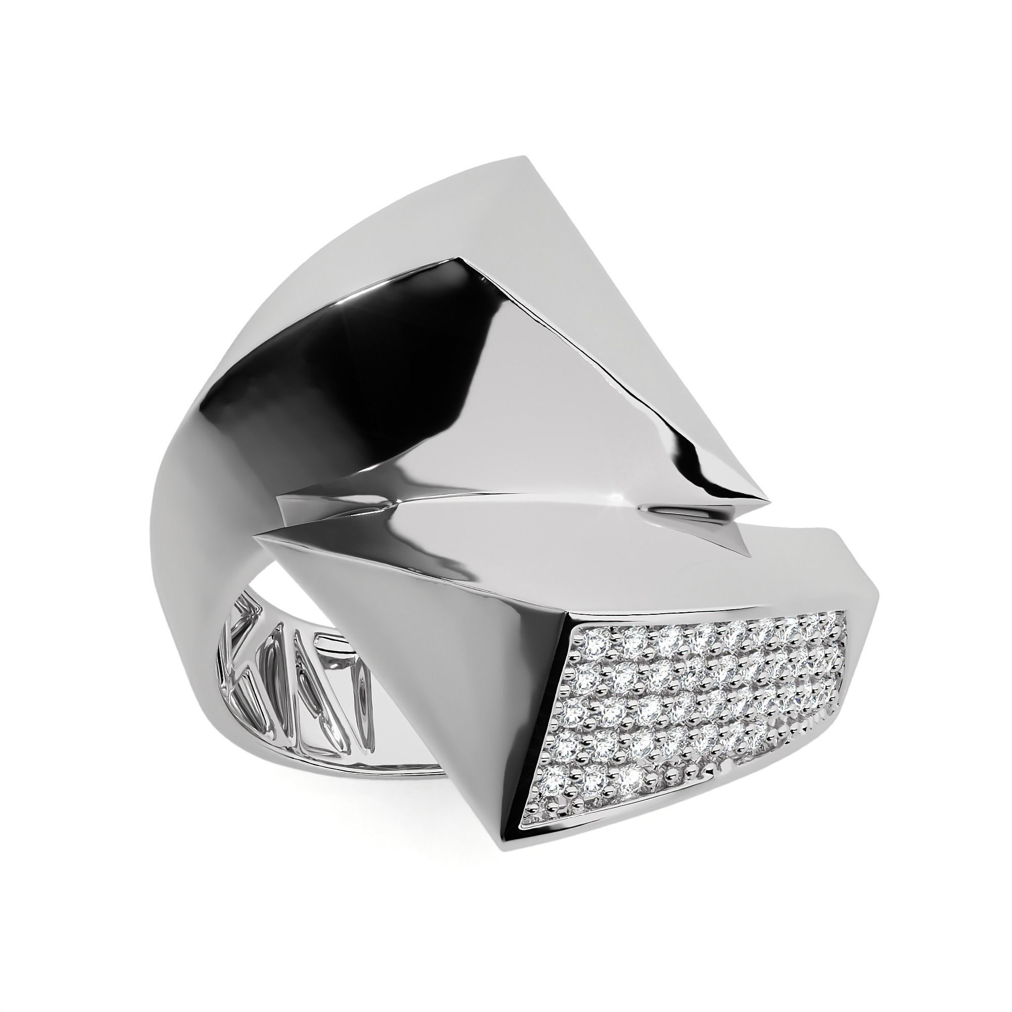 Twisted Loop Dual Head Italian Diamond Ring 3D print model_8