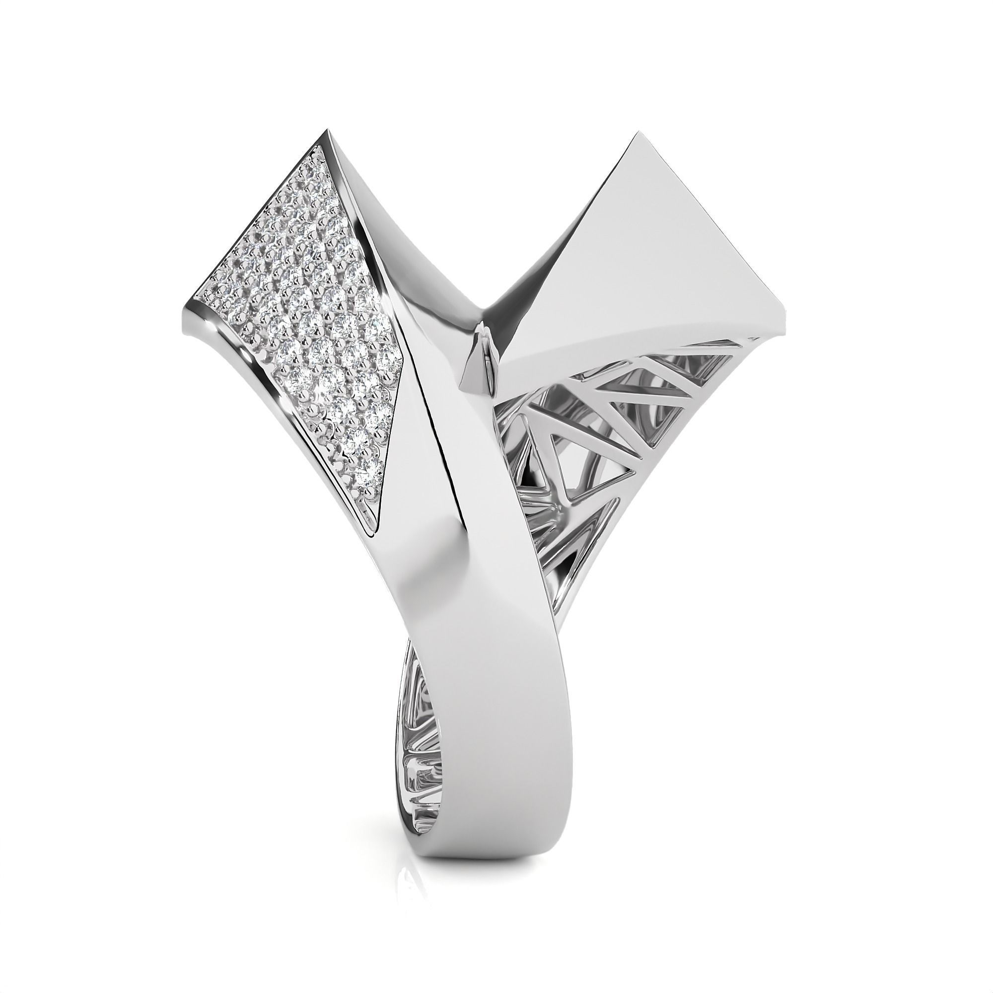 Twisted Loop Dual Head Italian Diamond Ring 3D print model_10