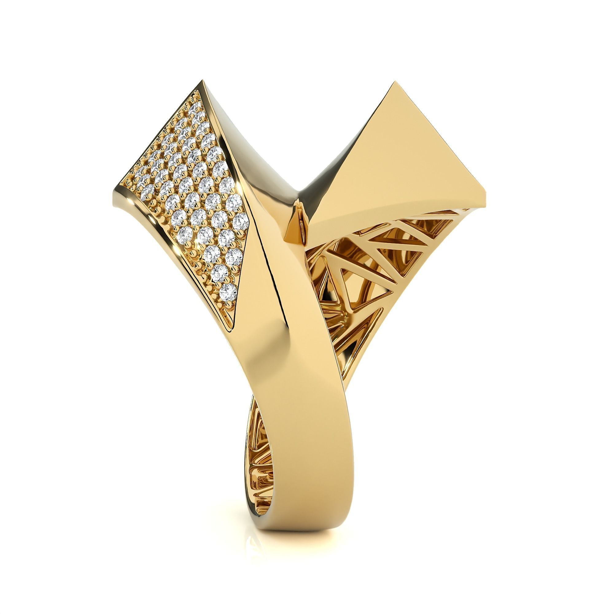 Twisted Loop Dual Head Italian Diamond Ring 3D print model_13