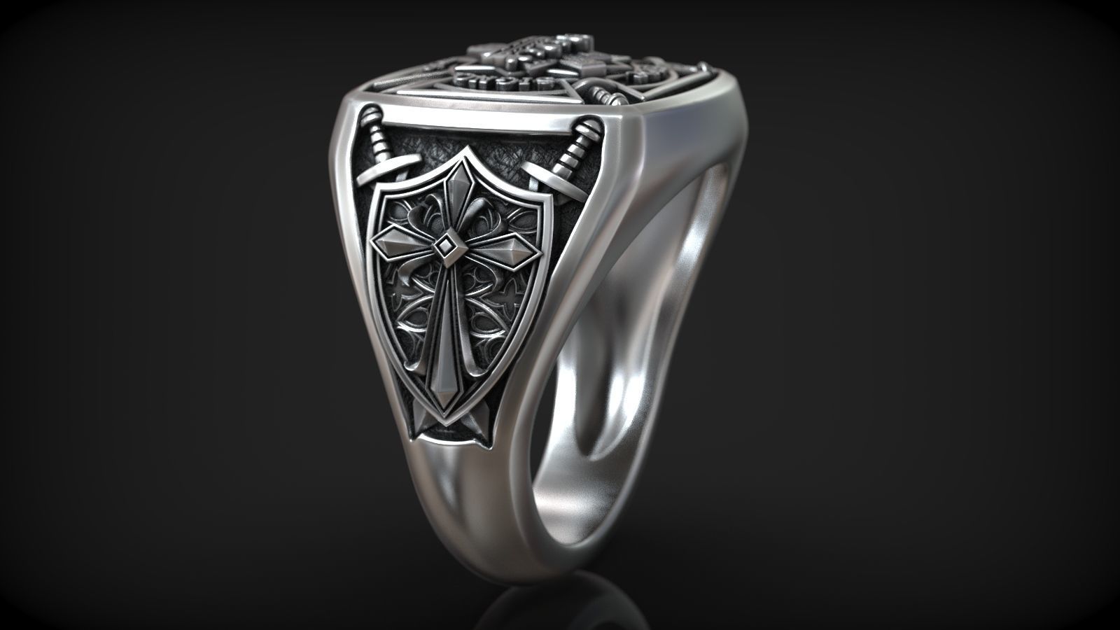 Templar Knights Symbols Cross Shield Swords Signet 3D print model_4