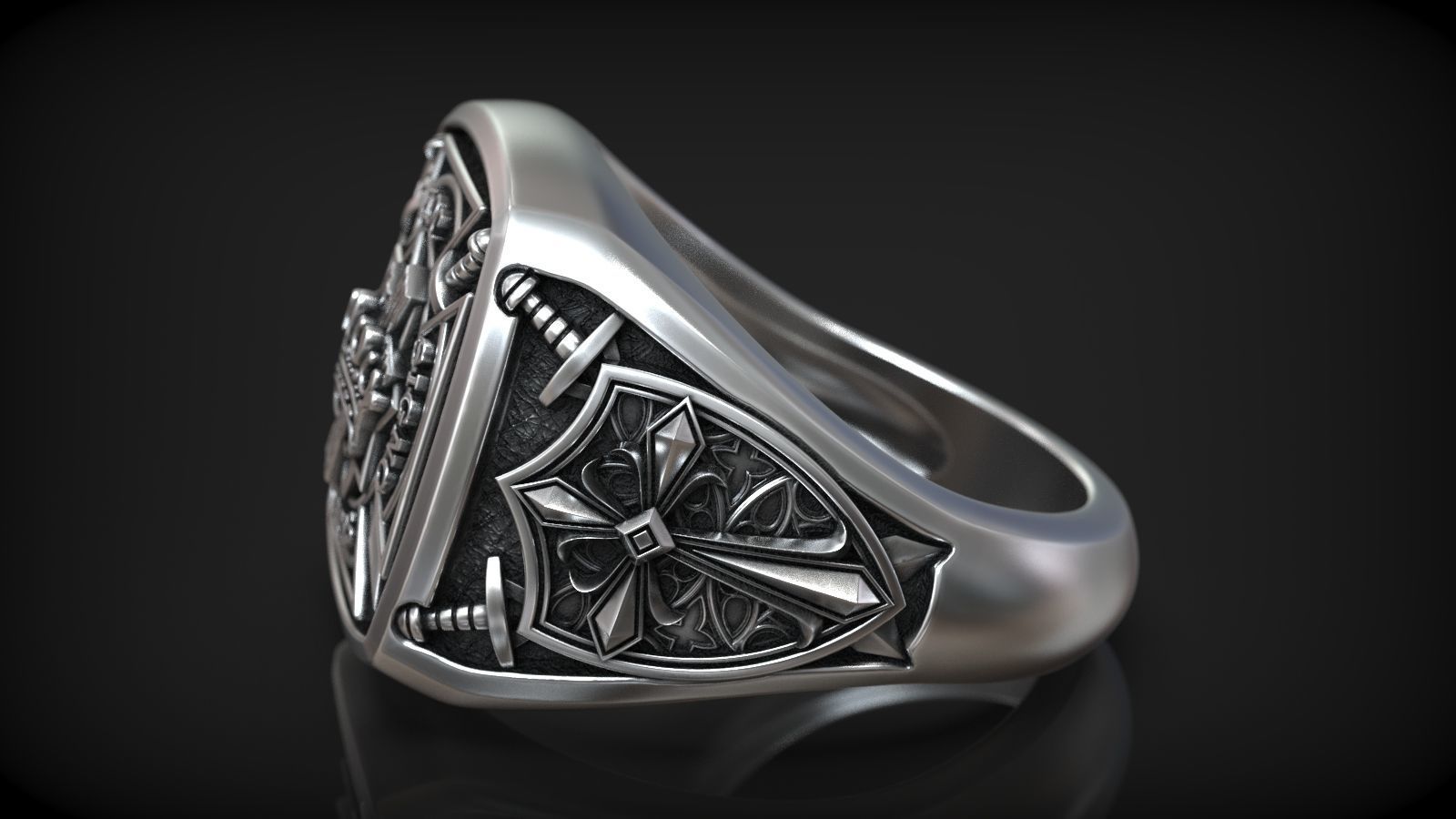 Templar Knights Symbols Cross Shield Swords Signet 3D print model_3