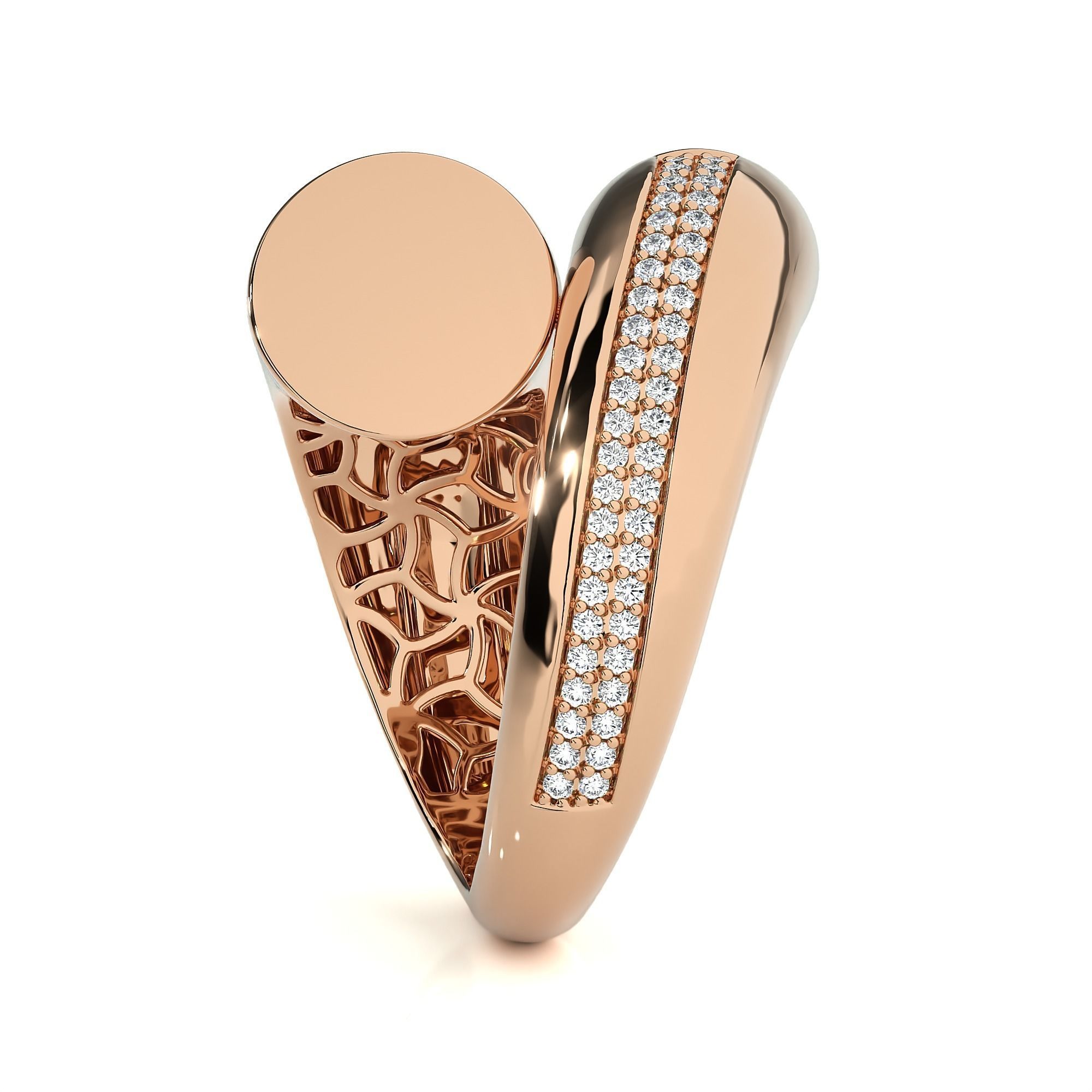 Circle Wire Dual Head Italian Diamond Ring 3D print model_7
