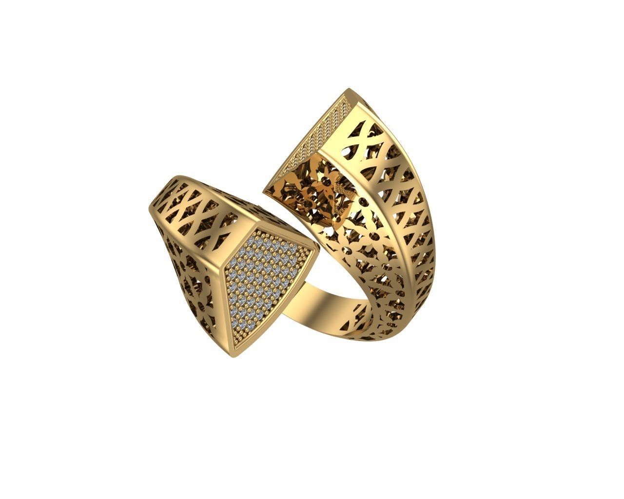 Dual Head Flower Mesh Curved Italian Diamond Ring 3D print model_4