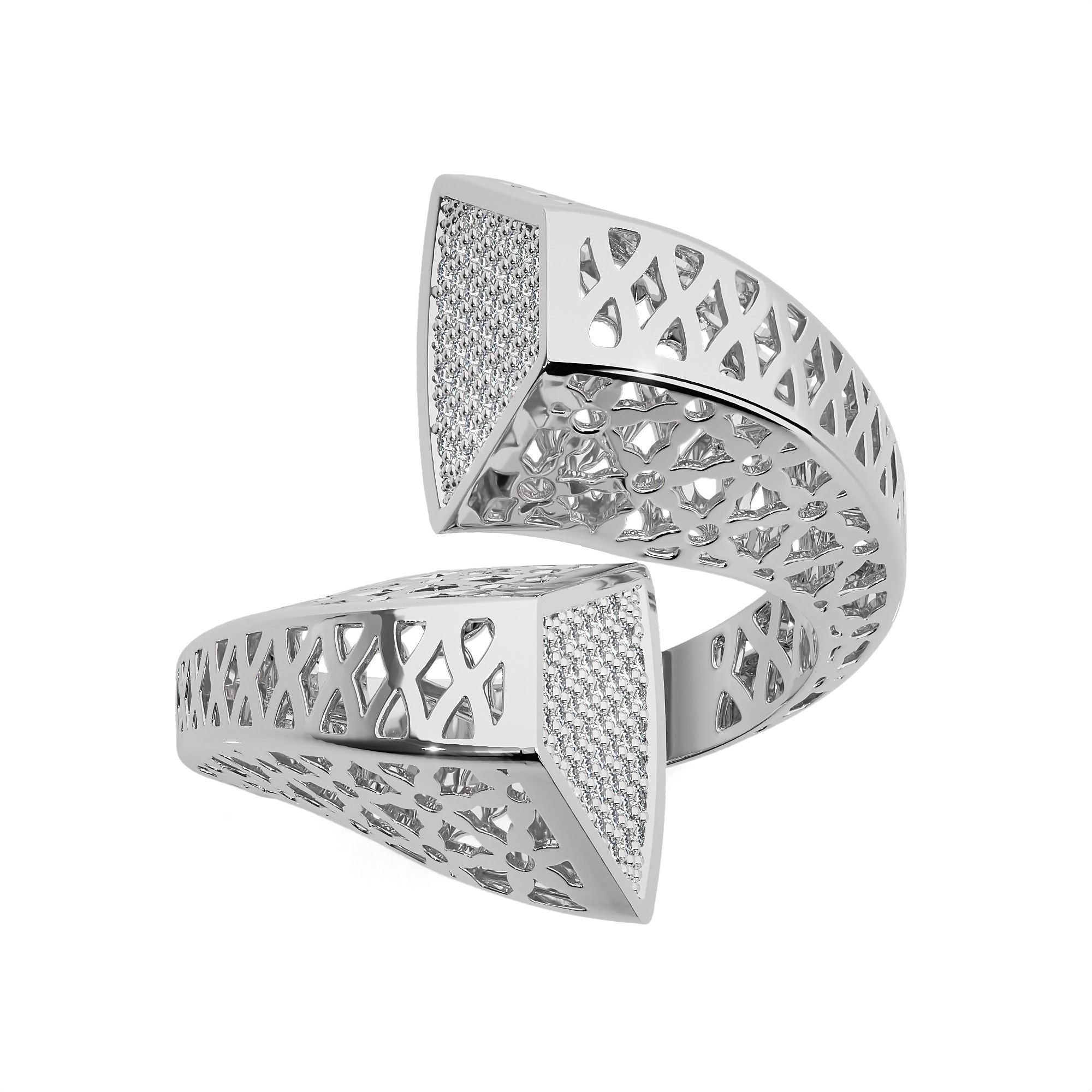 Dual Head Flower Mesh Curved Italian Diamond Ring 3D print model_8